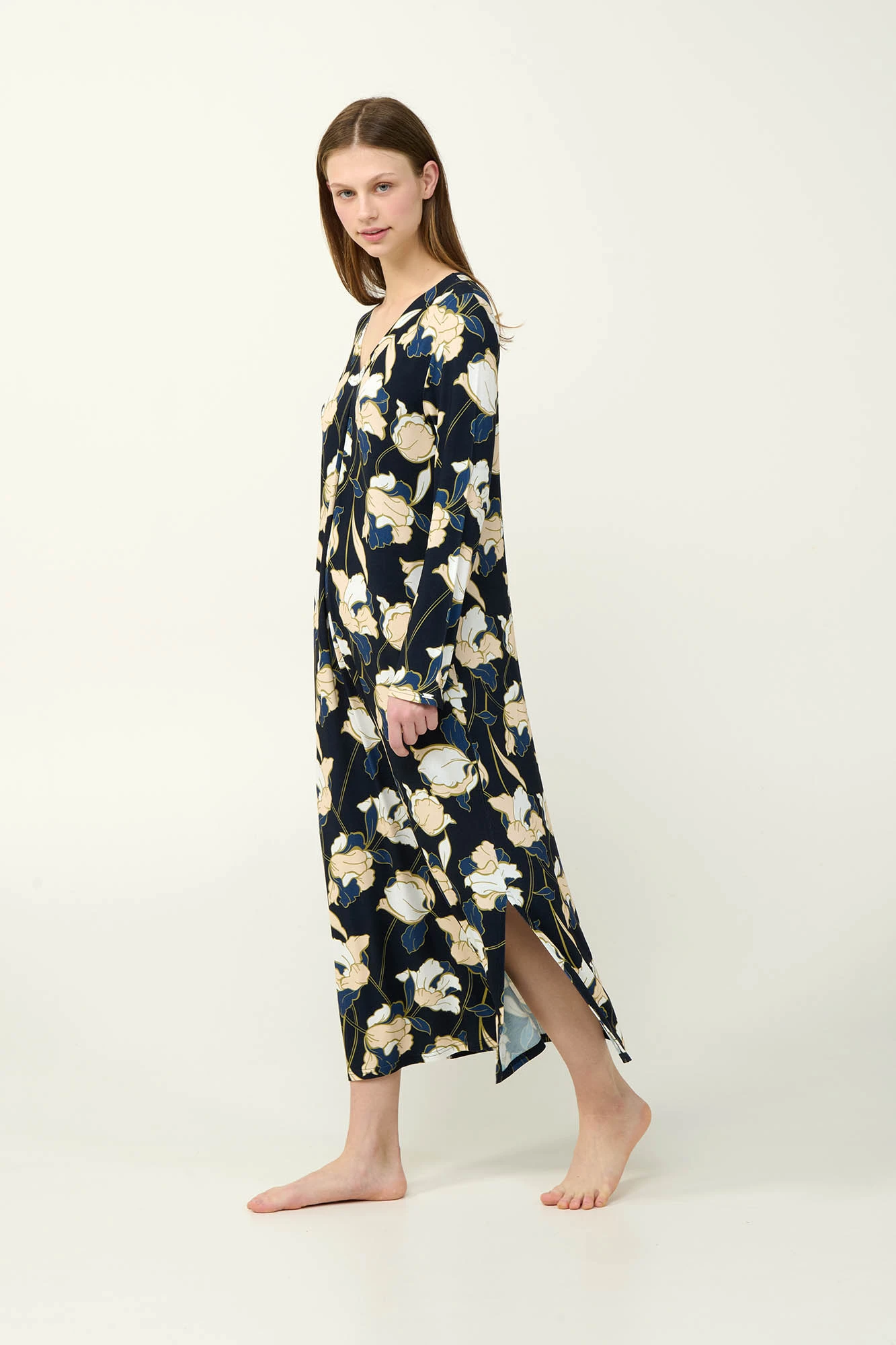 Φλοραλ Νυχτικό Viscose με Πιέτα