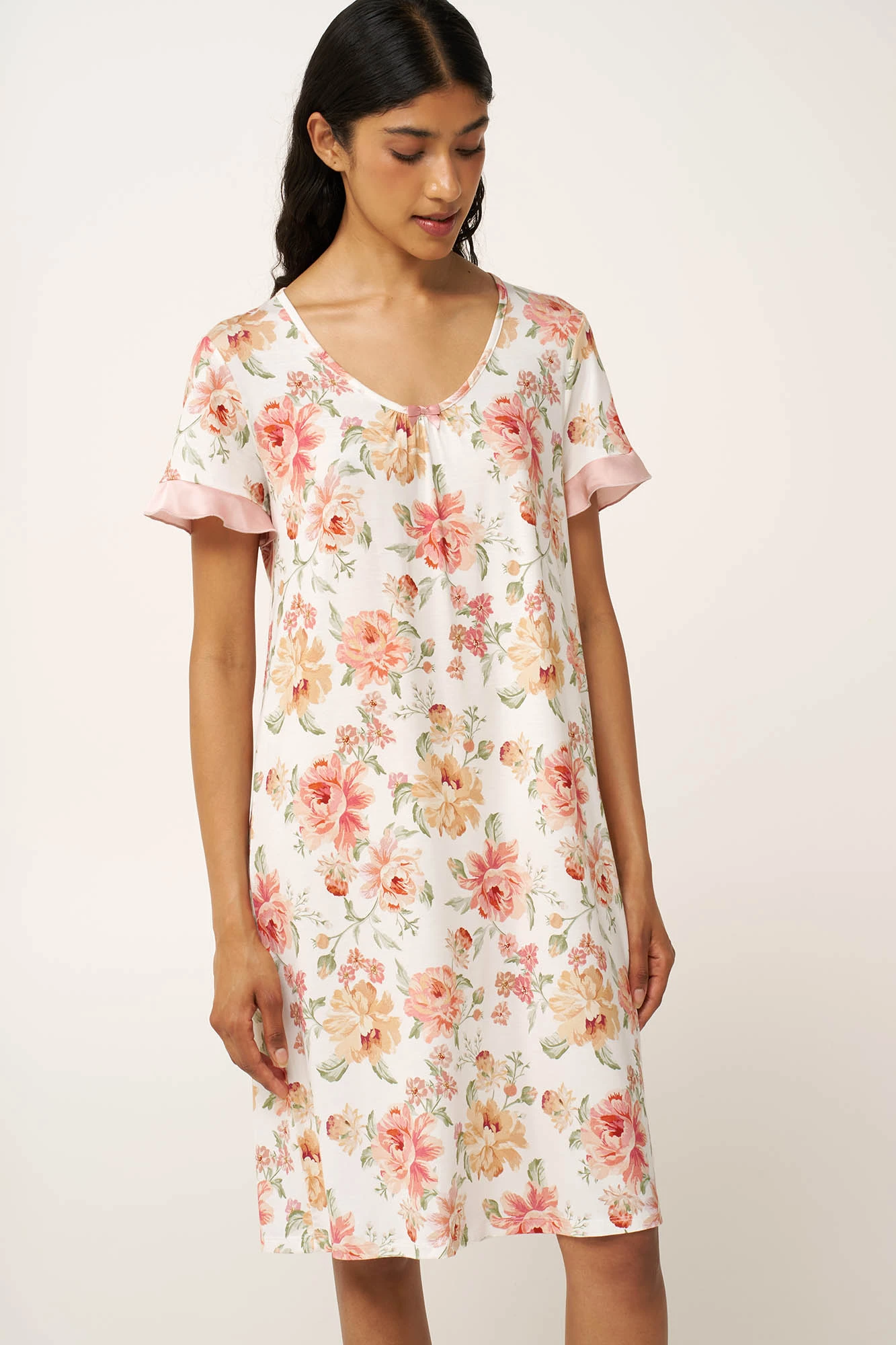 Micromodal Φλοράλ Νυχτικό με Σούρες