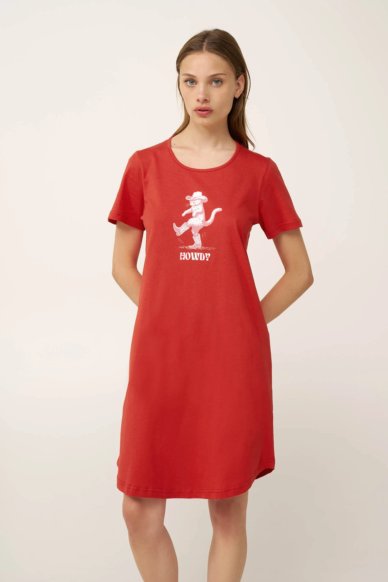 1_0252305841 Βαμβακερό Νυχτικό με Κοντό Μανίκι