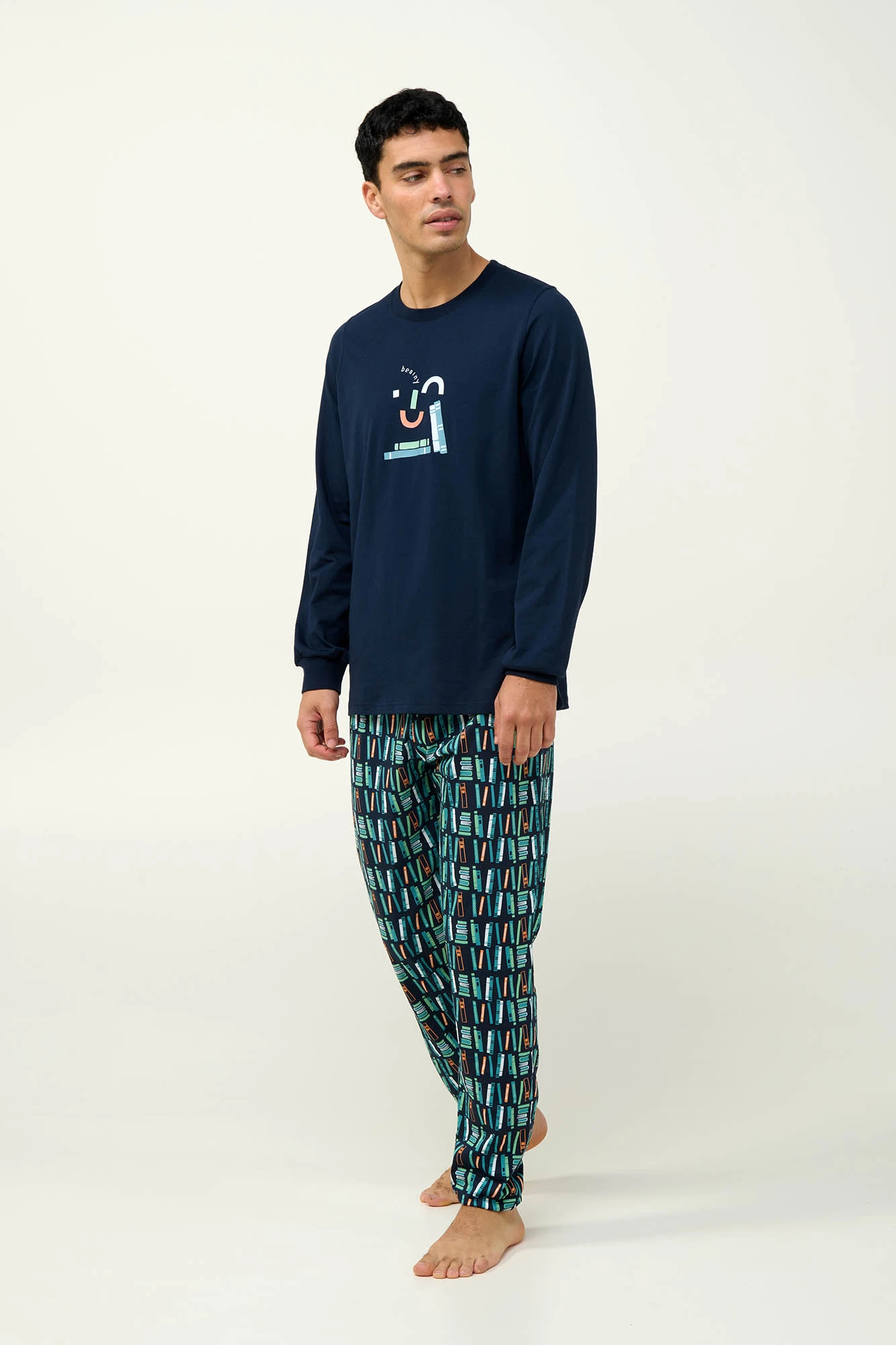 1_0292066047 Ανδρική Βαμβακερή Πυτζάμα με Μανσέτες