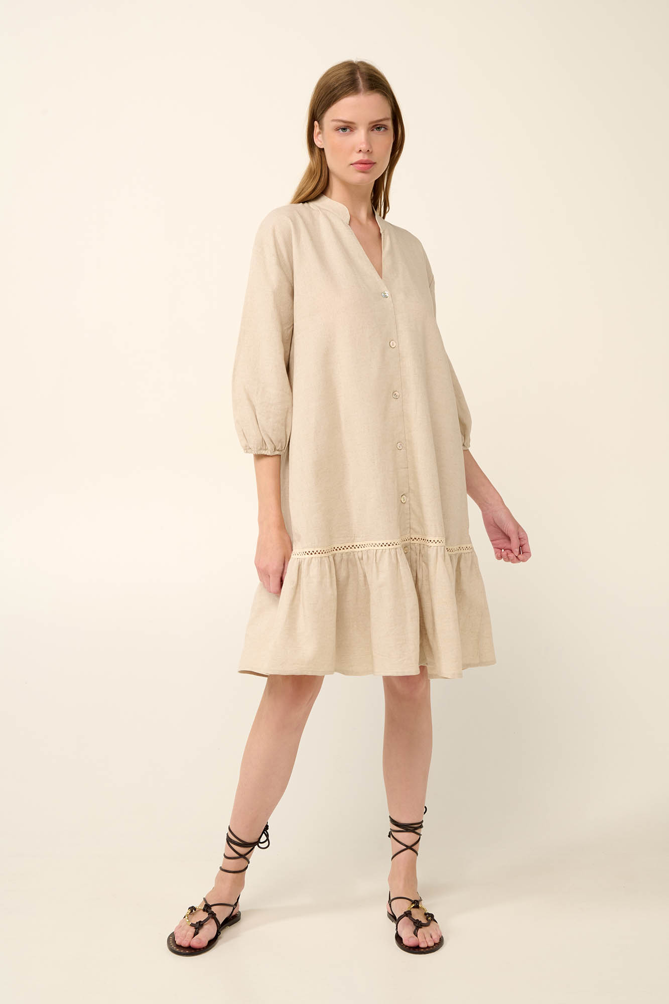 Μονόχρωμο Καλοκαιρινό Φόρεμα με Κουμπιά