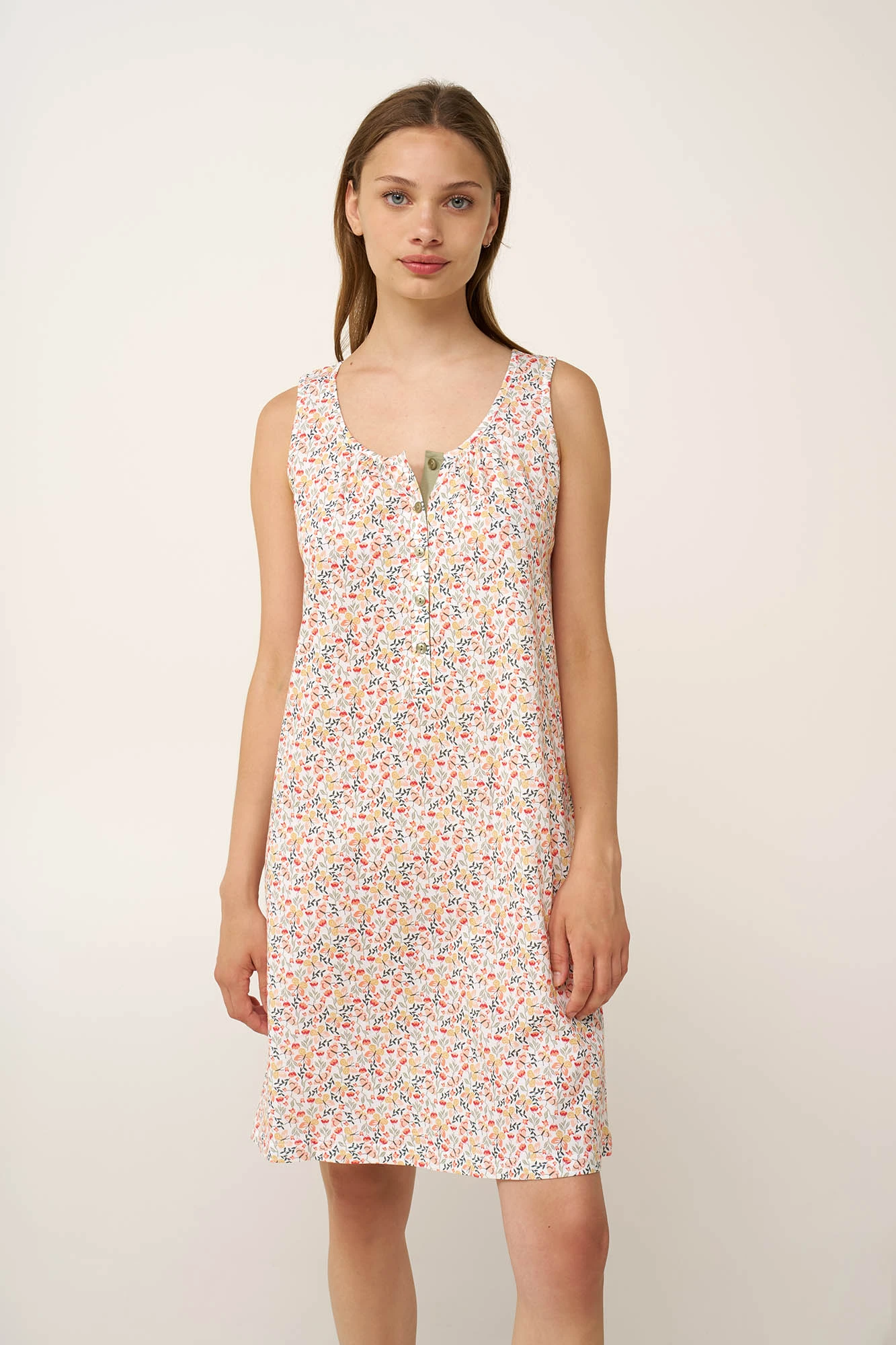 1_0403256165 Φλοράλ Βαμβακερό Νυχτικό με Πατιλέτα