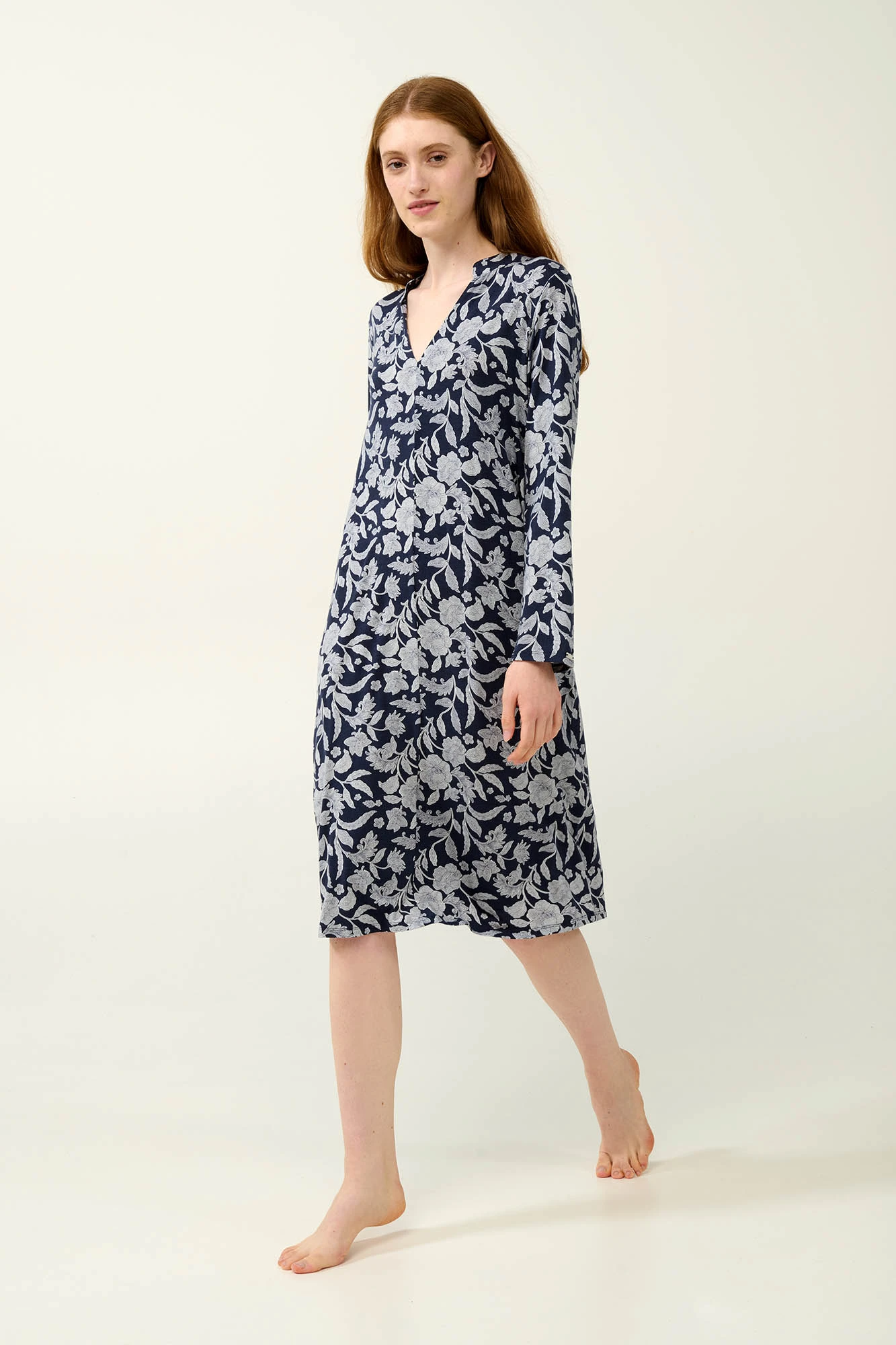 Micromodal Φλροάλ Νυχτικό με Κουμπιά