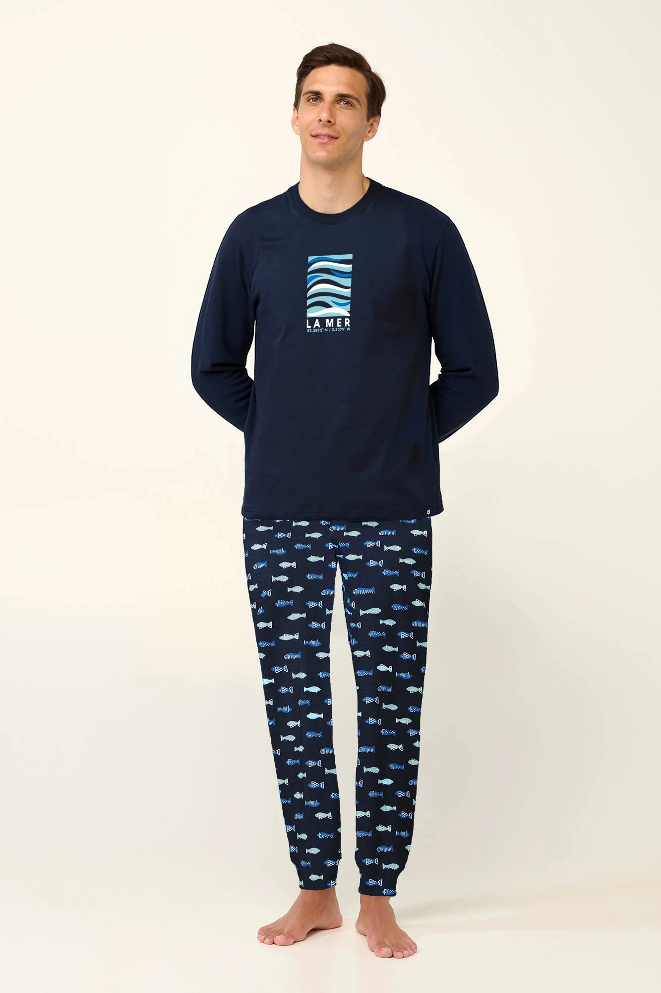 1_0422042281 Βαμβακερή Ανδρική Πυτζάμα με Μανσέτες