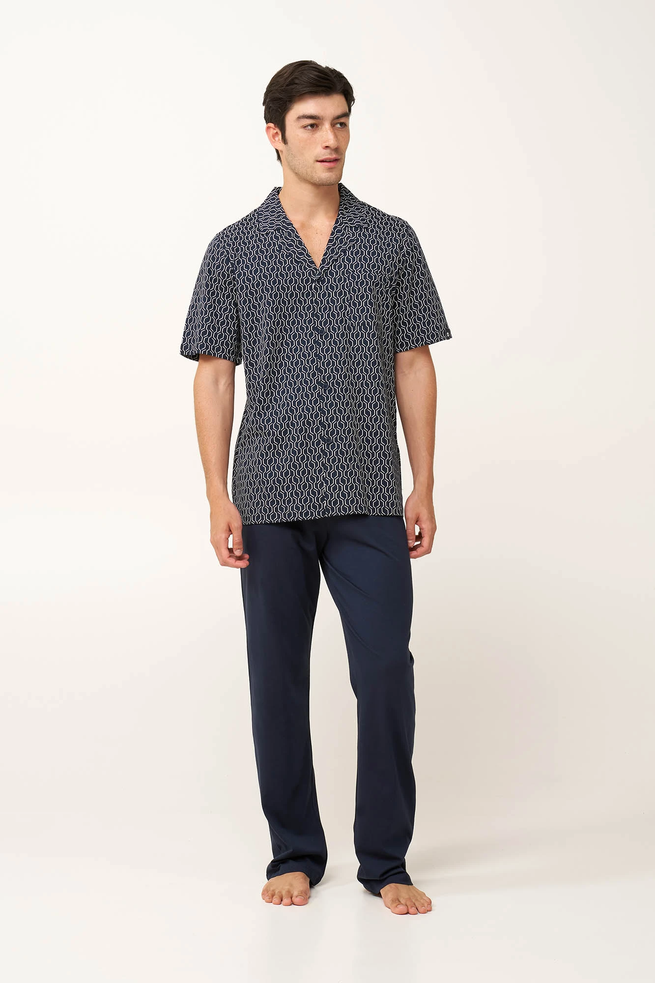 Κουμπωτή Ανδρική Πυτζάμα με Μακρύ Παντελόνι