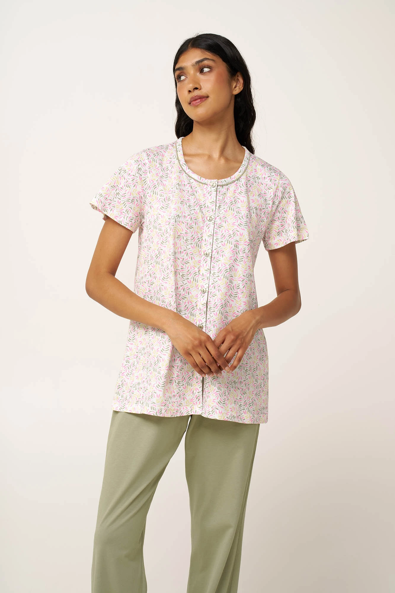 1_0542539011 Γυναικεία Βαμβακερή Πυτζάμα με Κουμπιά