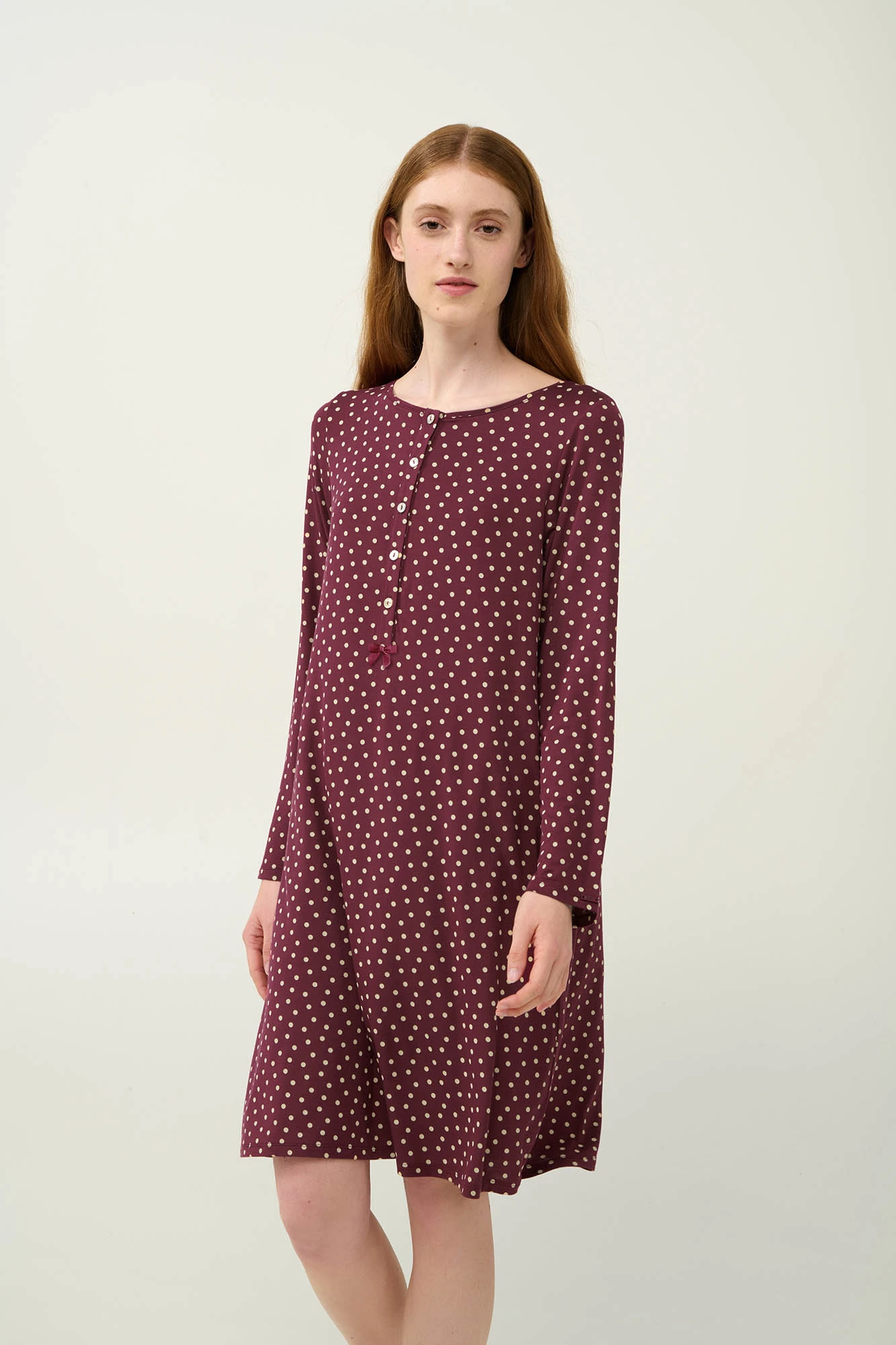 Micromodal Πουά Νυχτικό με Πατιλέτα