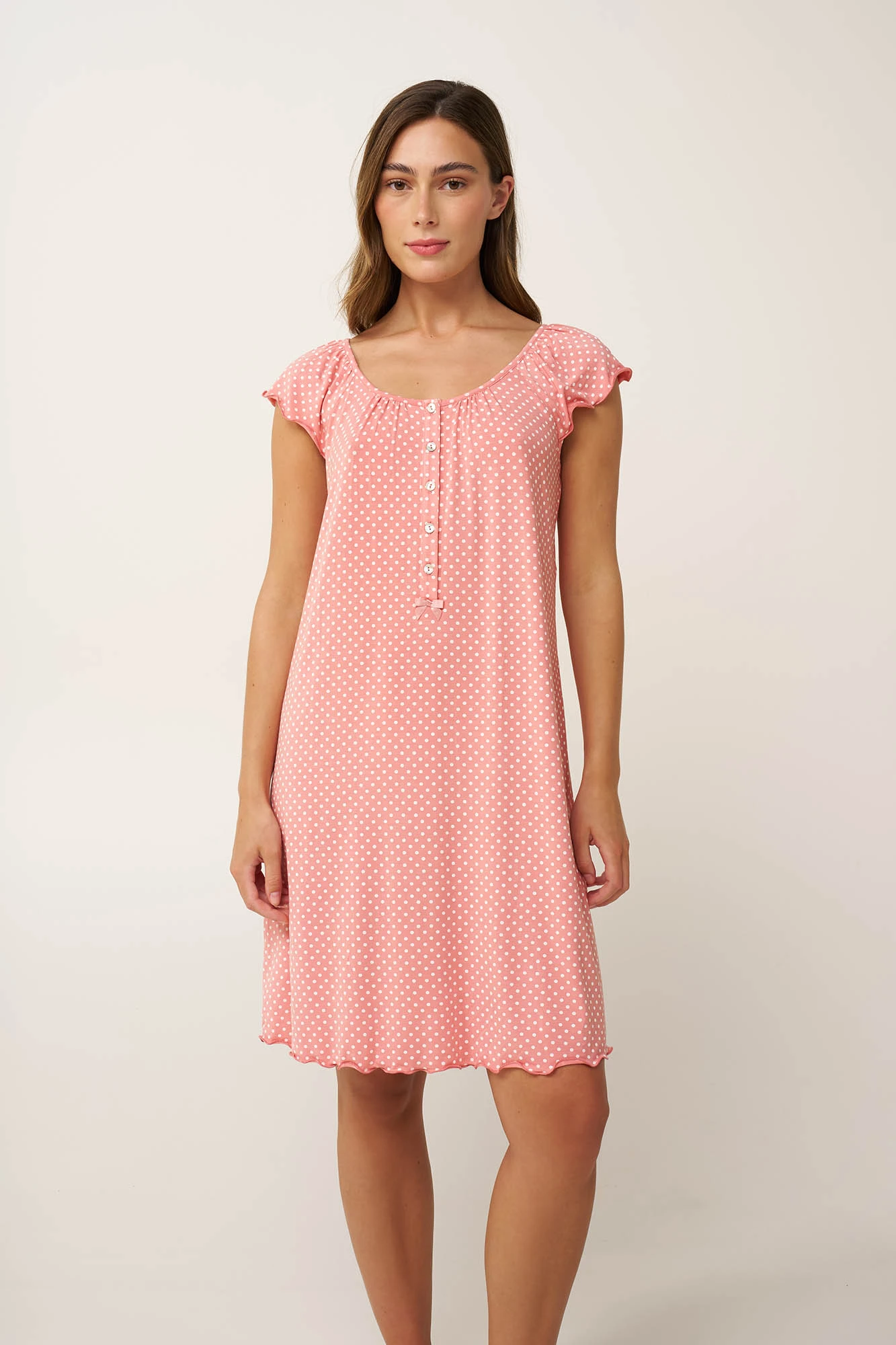 Micromodal Πουά Νυχτικό με Πατιλέτα