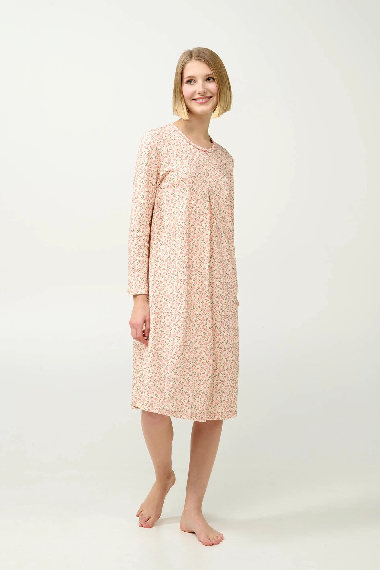 Βαμβακερό Φλοράλ Νυχτικό με Πιέτα