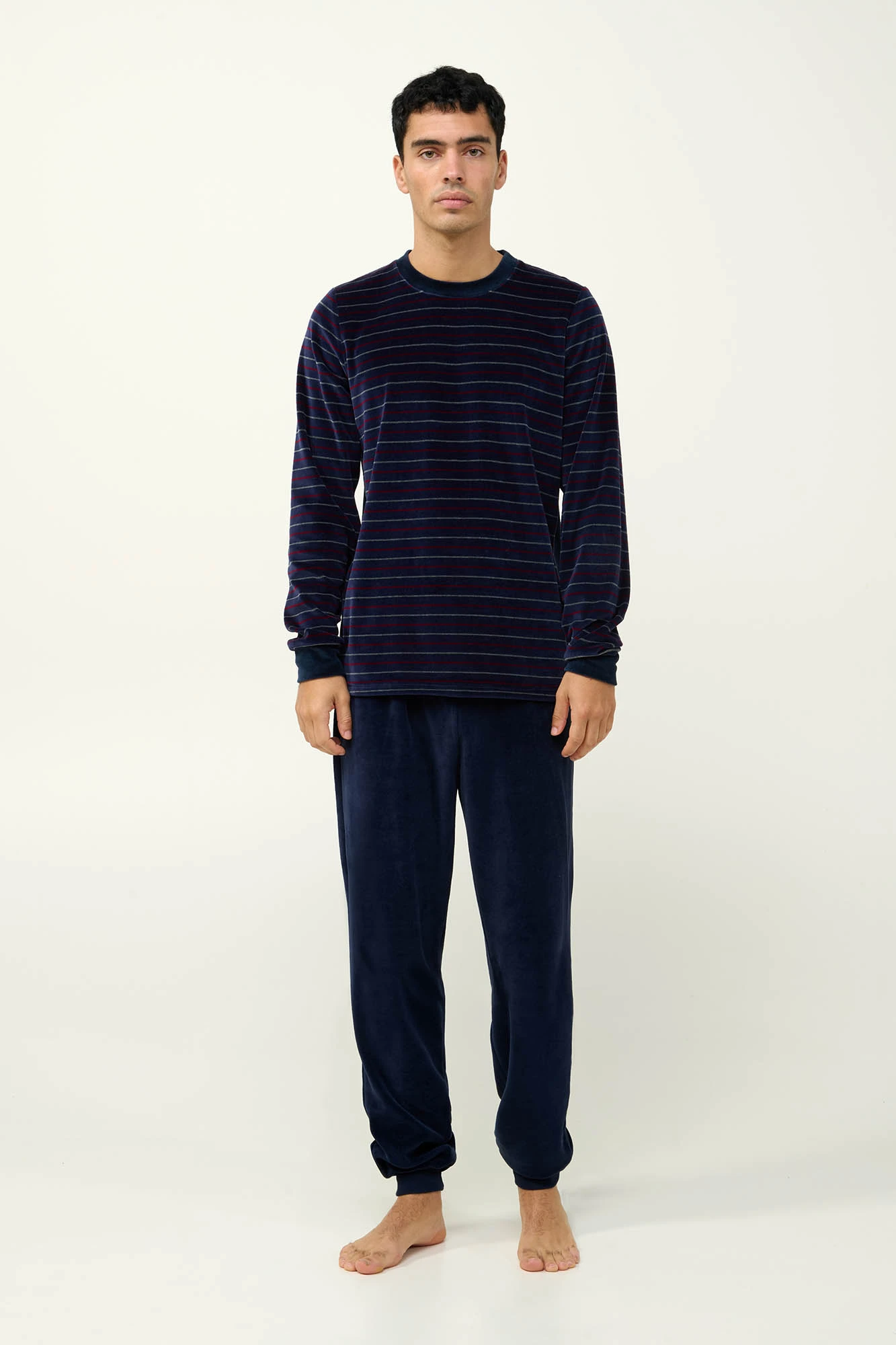 1_0603480400 Ανδρική Velvet Πυτζάμα με Μανσέτες