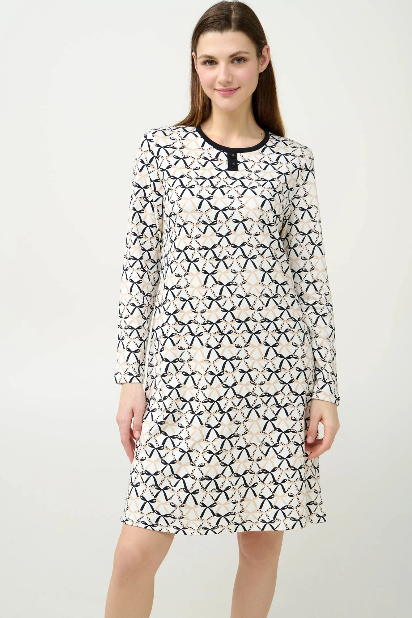 1_0626457546 Βαμβακερό Νυχτικό Με Φιόγκους