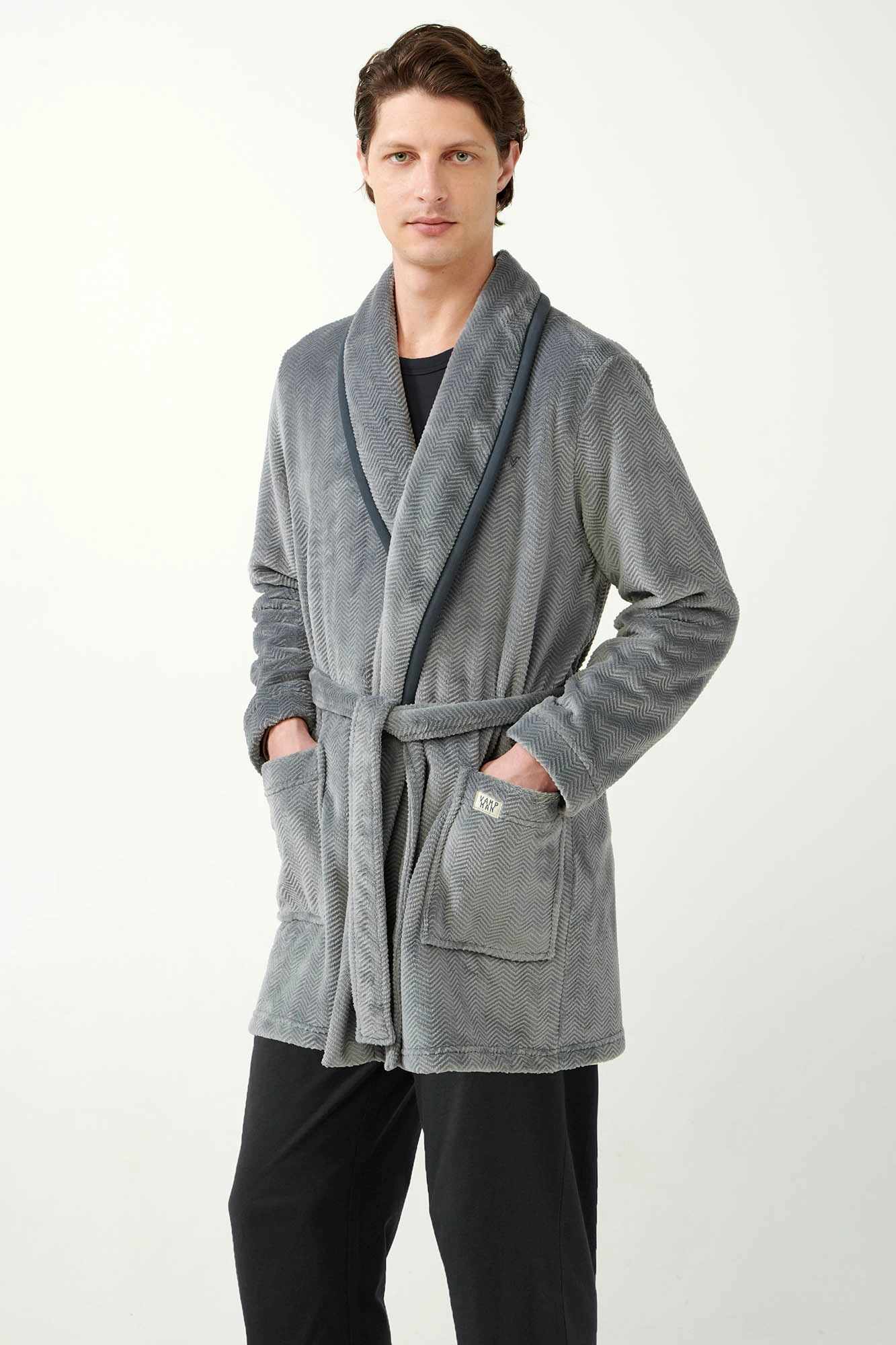 1_0638824026 Μονόχρωμη Σταυρωτή Fleece Ρόμπα