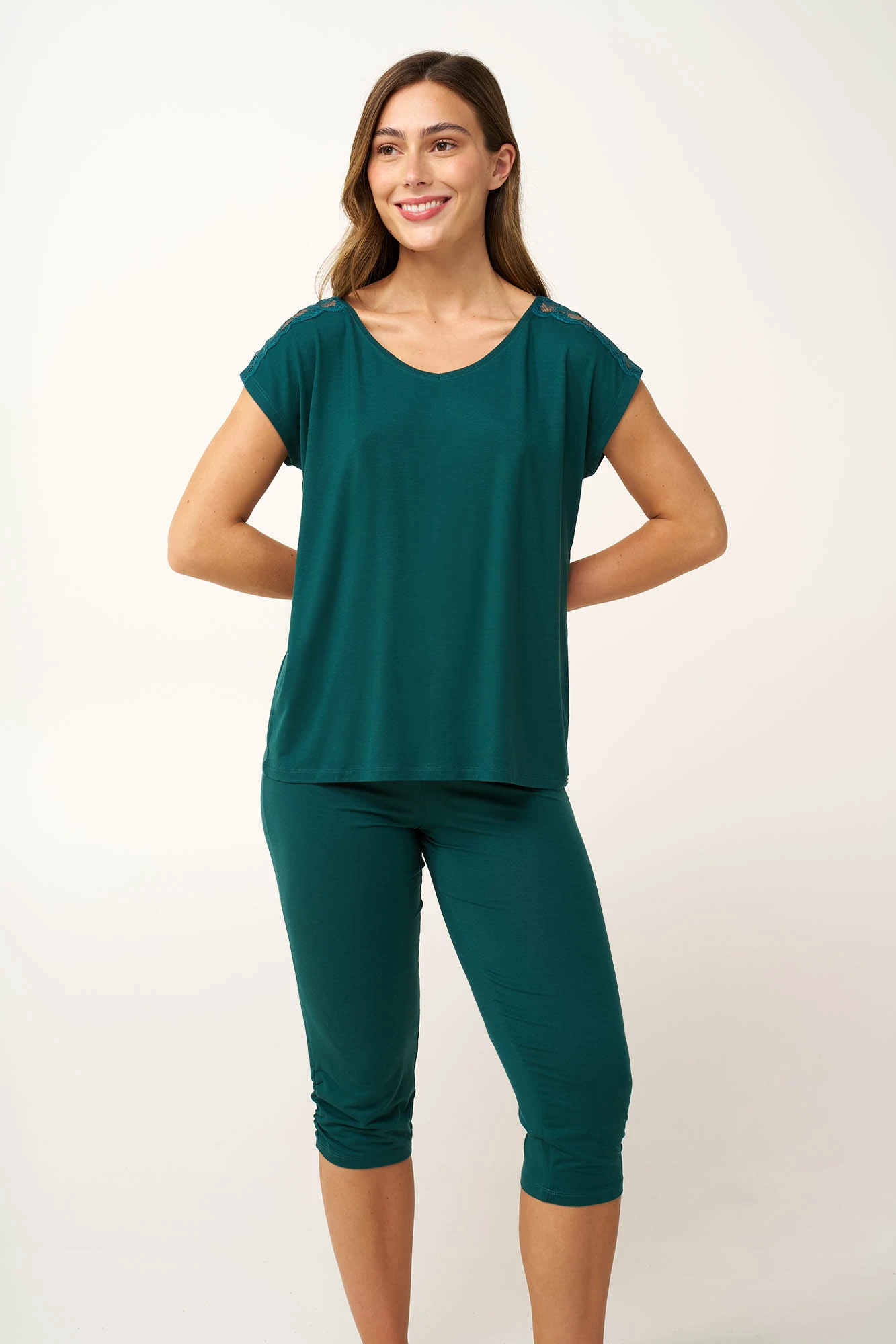 1_0666473570 Γυναικεία Micromodal Πυτζάμα με Δαντέλα