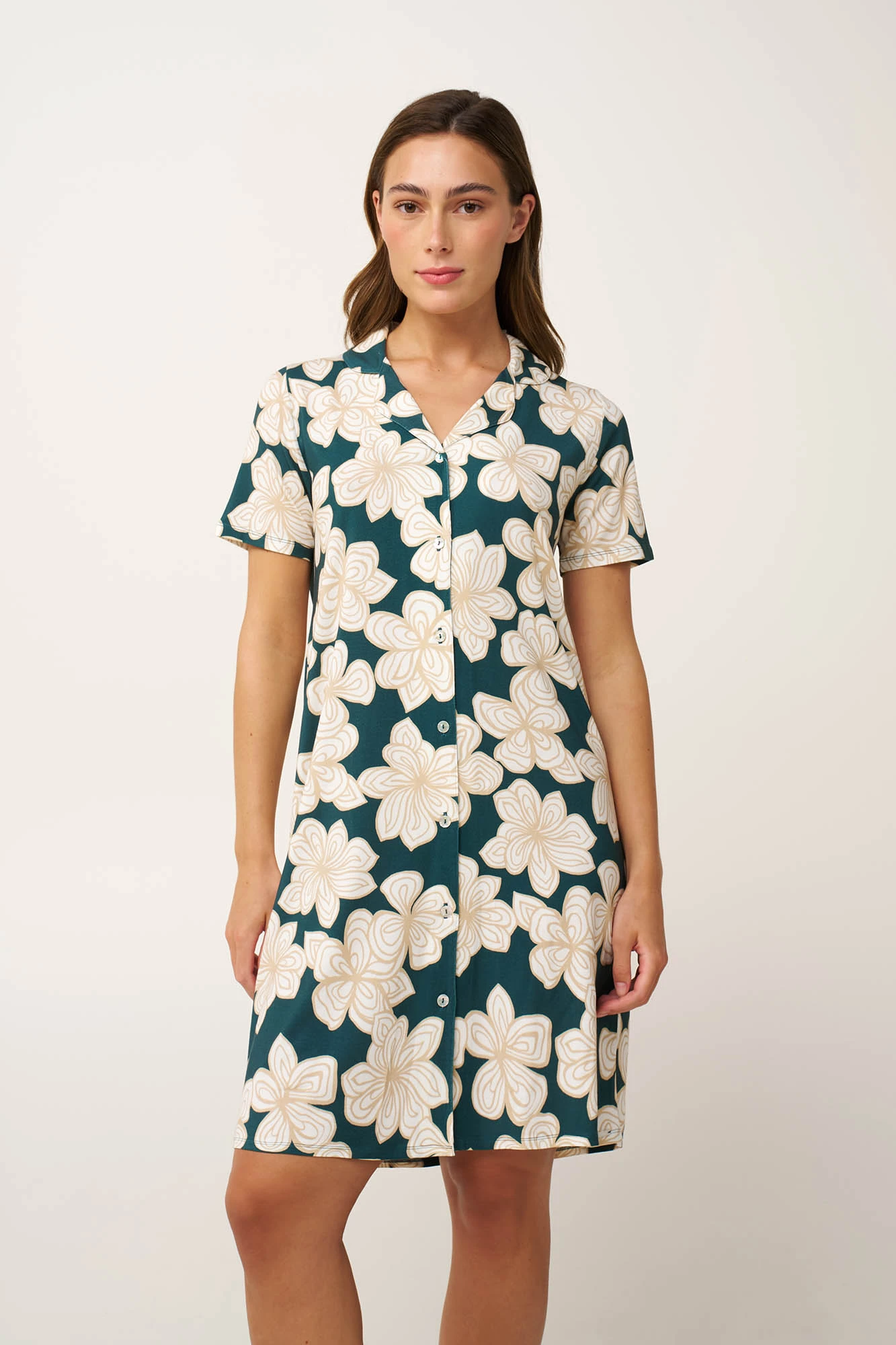 1_0671753780 Φλοράλ Micromodal Νυχτικό με Κουμπιά