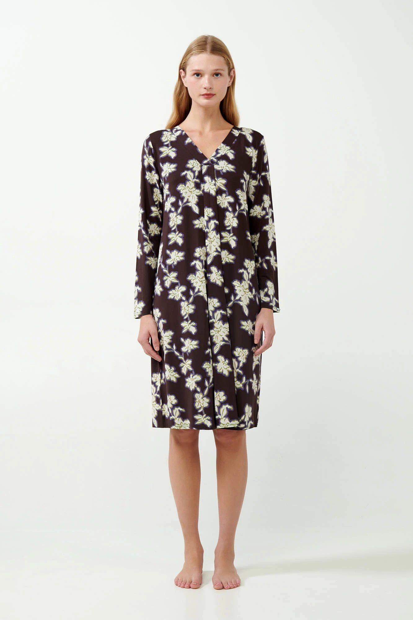 Micromodal  Φλοράλ Νυχτικό με Πιέτα