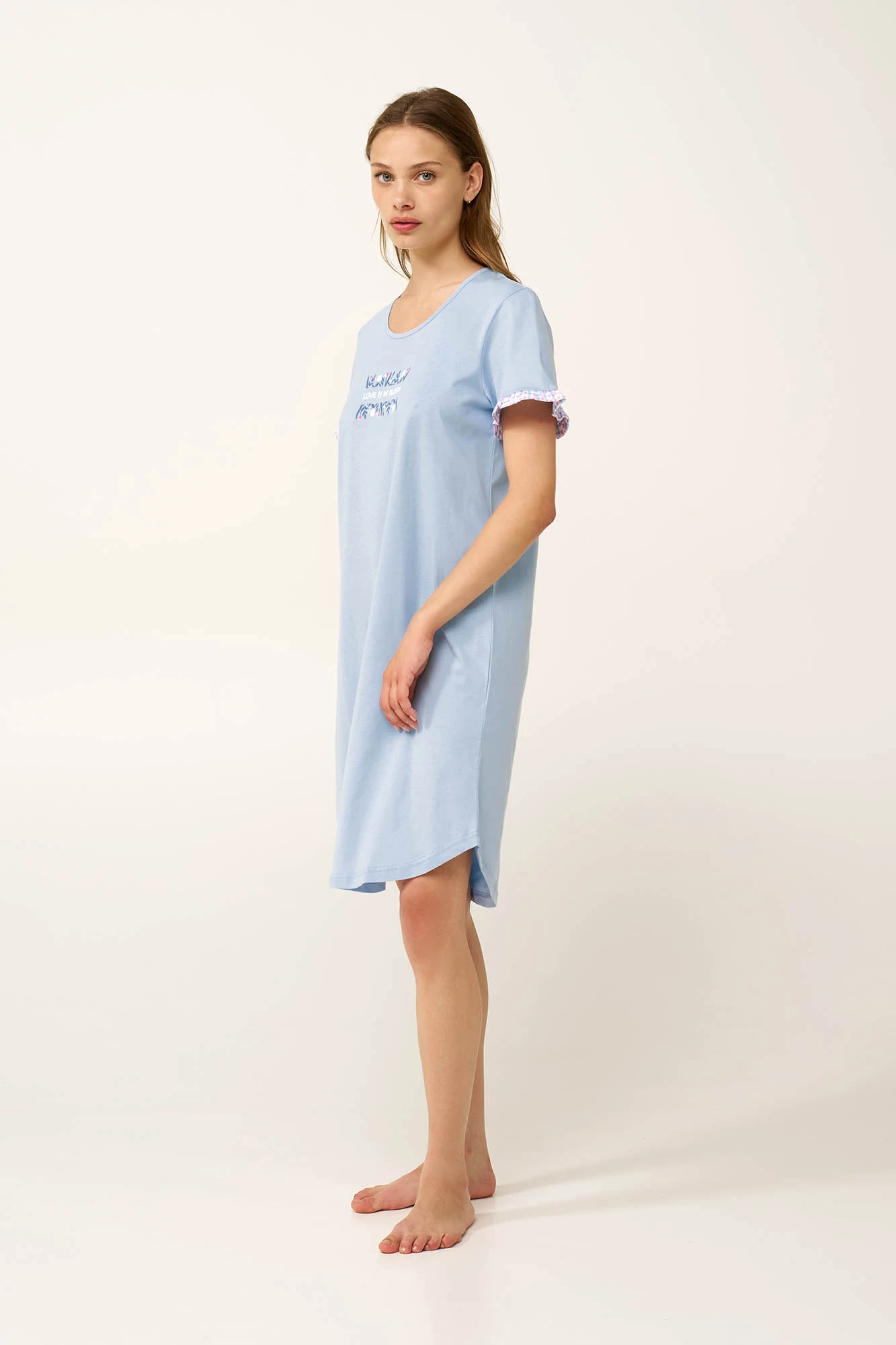 1_0685379594 Βαμβακερό Νυχτικο με Κοντό Μανίκι