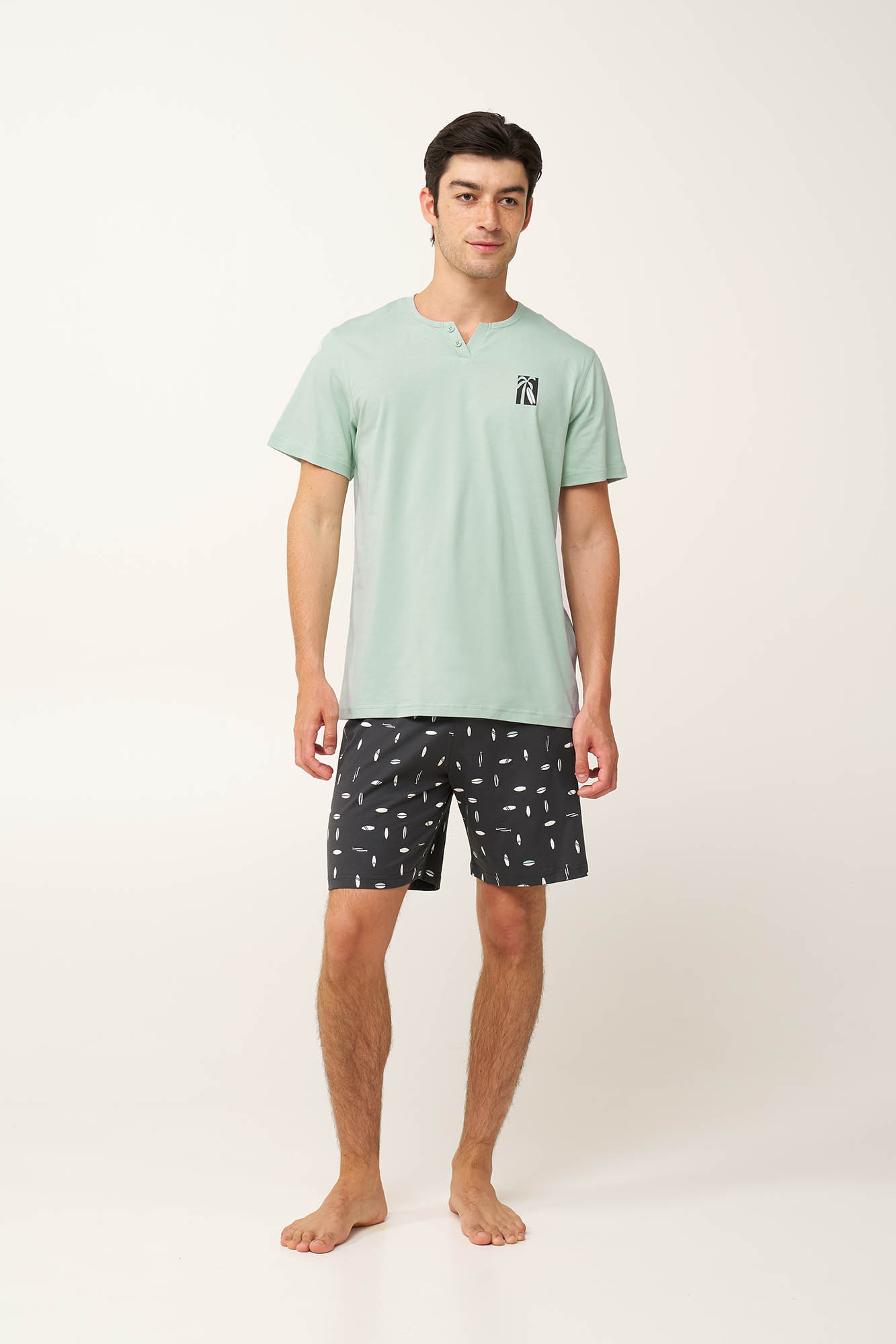Ανδρική  Βαμβακερή Πυτζάμα με Λαιμόκοψη