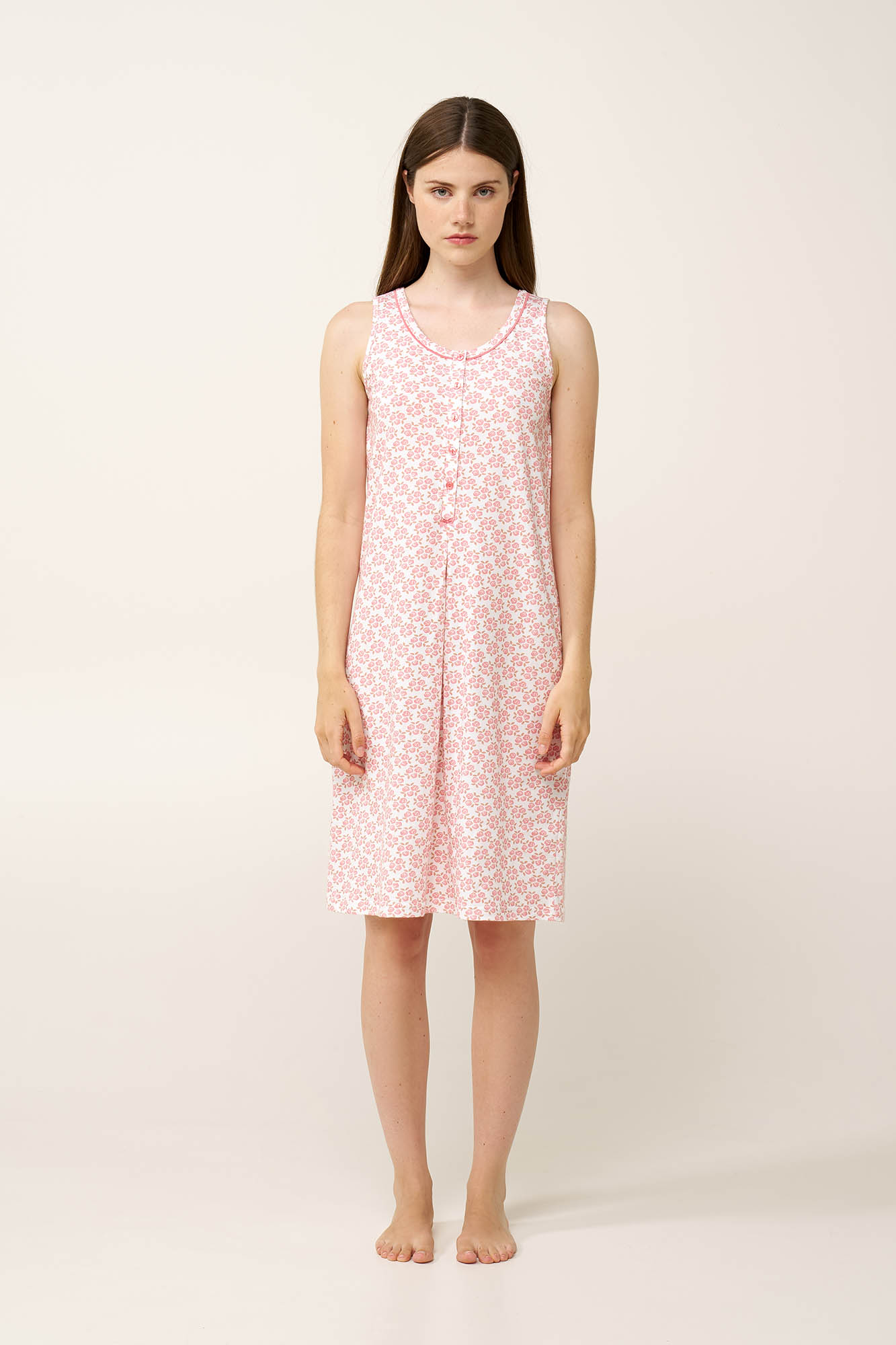 Αμάνικο Βαμβακερό Νυχτικό με Πιέτα