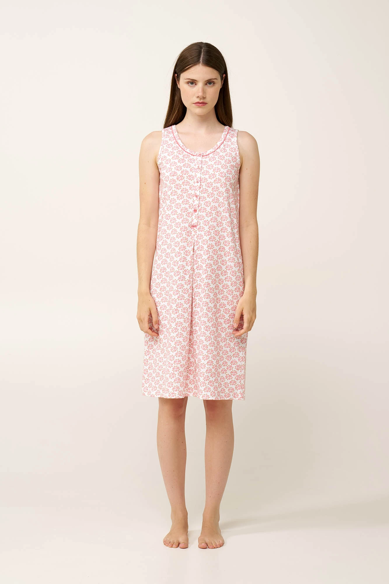 1_0690241648 Αμάνικο Βαμβακερό Νυχτικό με Πιέτα