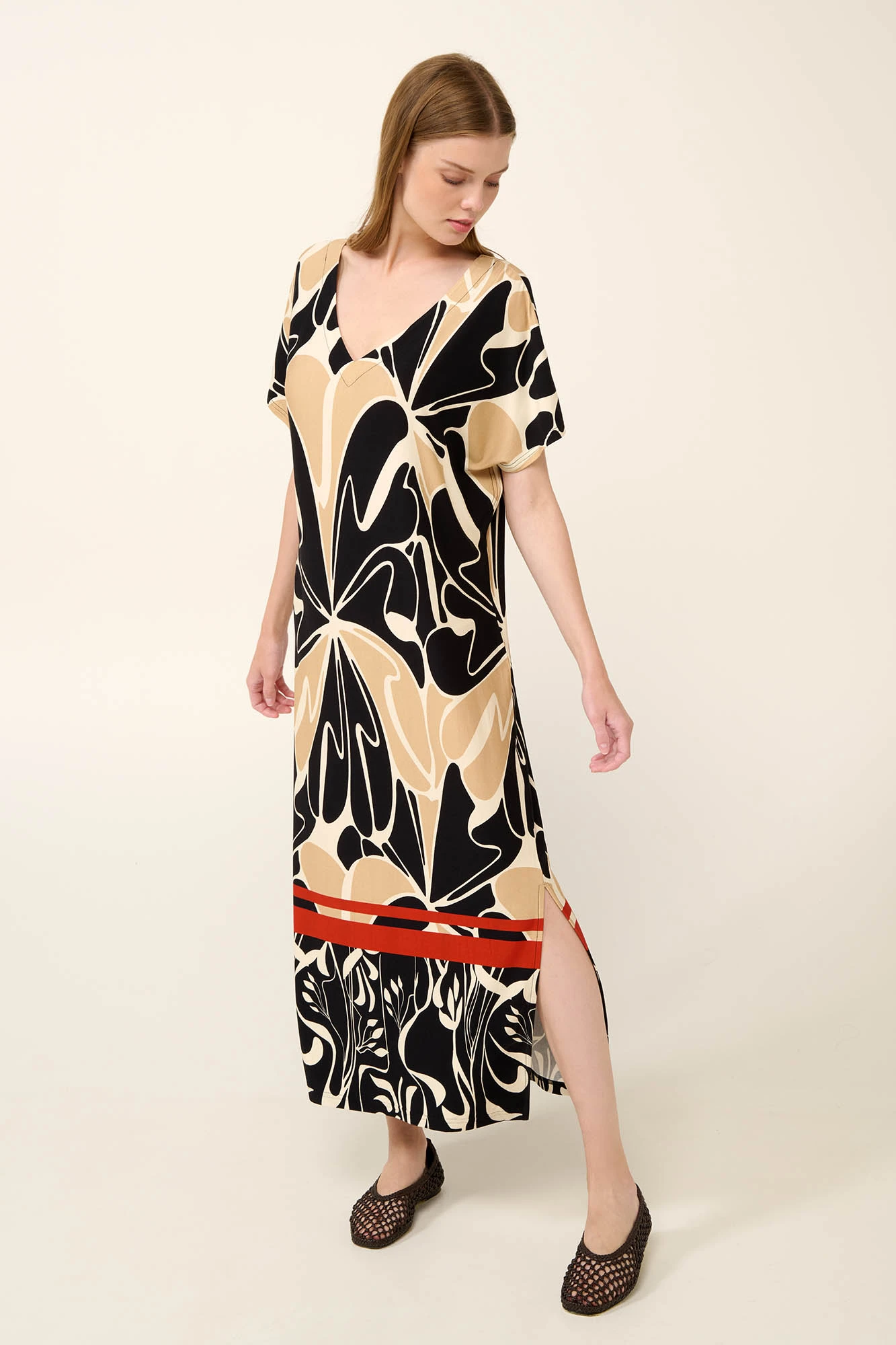 1_0749307049 Καφτάνι από Viscose με Φλοράλ Μοτίβο