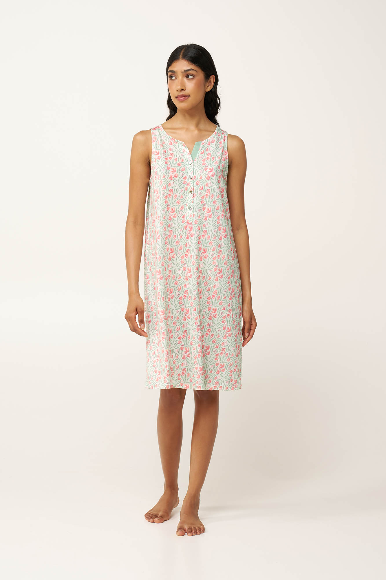 Φλοράλ Νυχτικό Cotton-Modal με Πατιλέτα