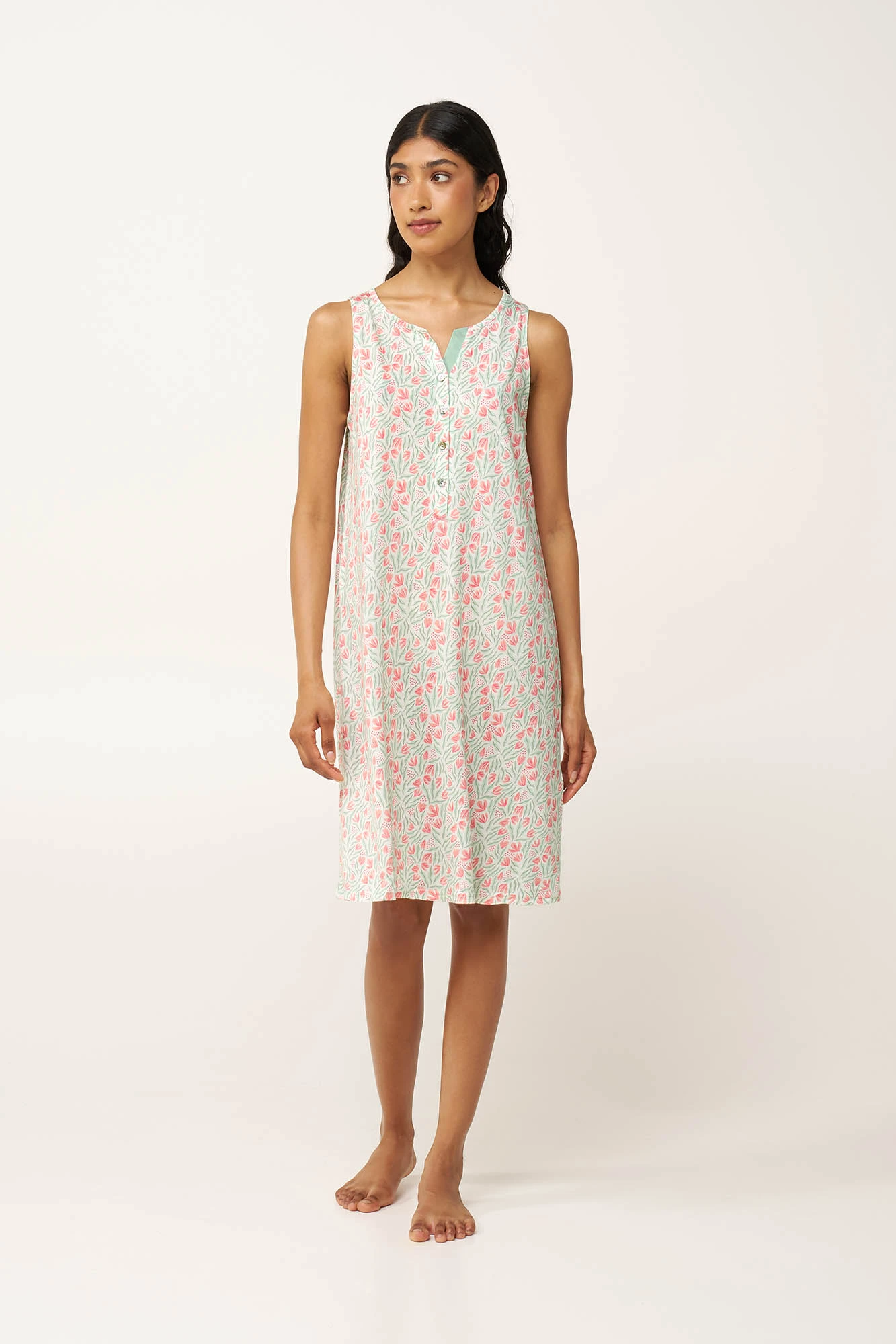 1_0810536962 Φλοράλ Νυχτικό Cotton-Modal με Πατιλέτα