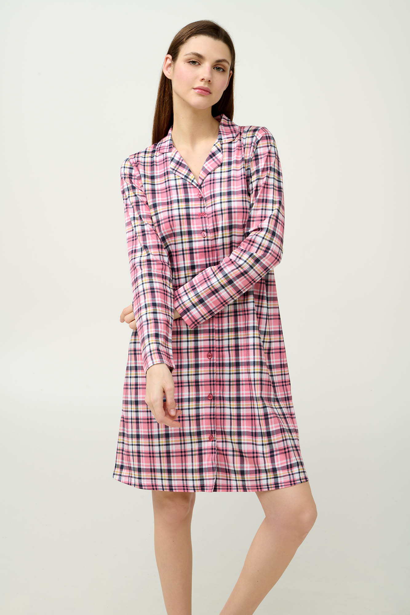 Βαμβακερό Κουμπωτό Καρό Νυχτικό