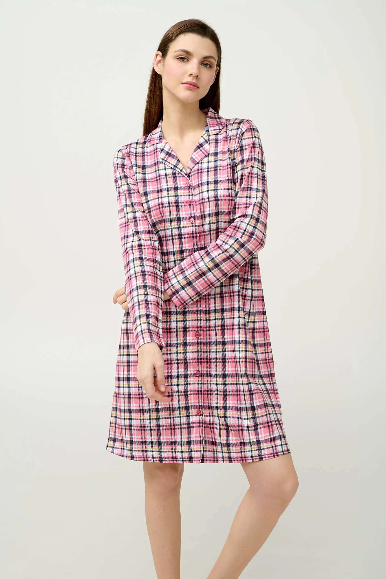 1_0858844545 Βαμβακερό Κουμπωτό Καρό Νυχτικό
