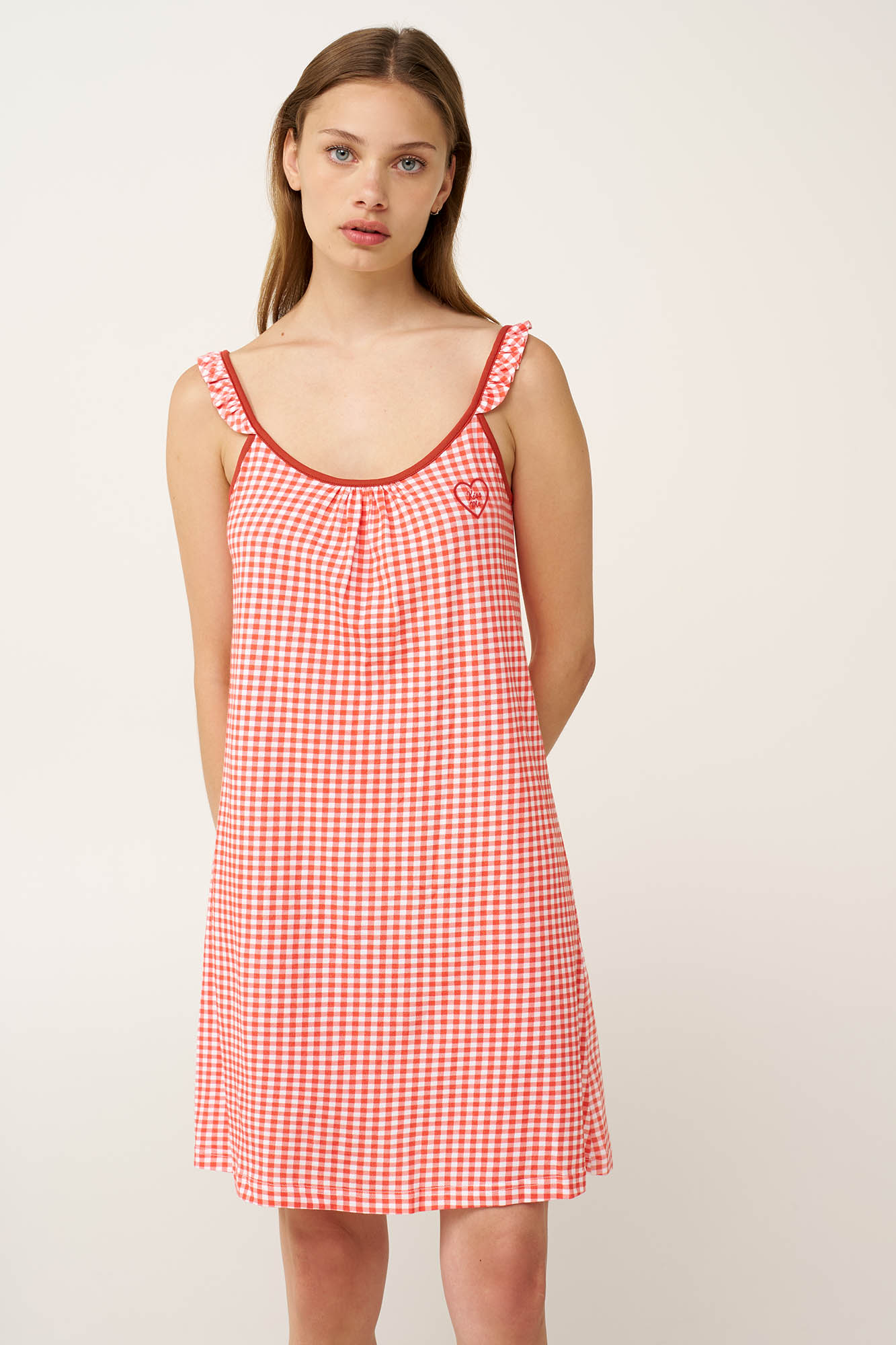 Καρό Βαμβακερό Νυχτικό με Τιράντες