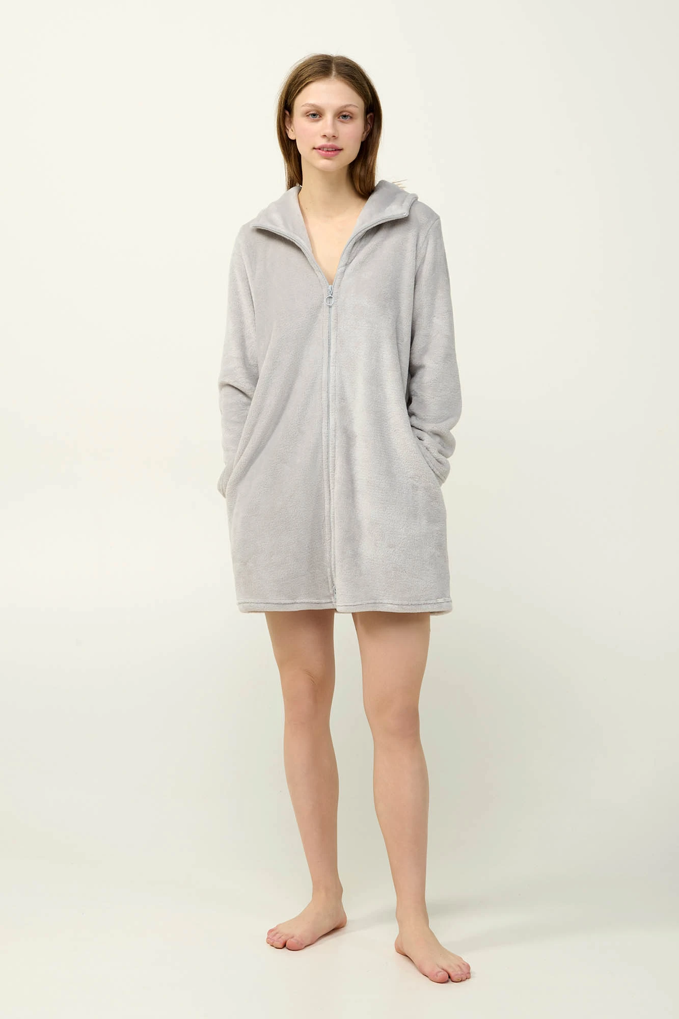 Γυναικεία Fleece Ρόμπα με Φερμουάρ