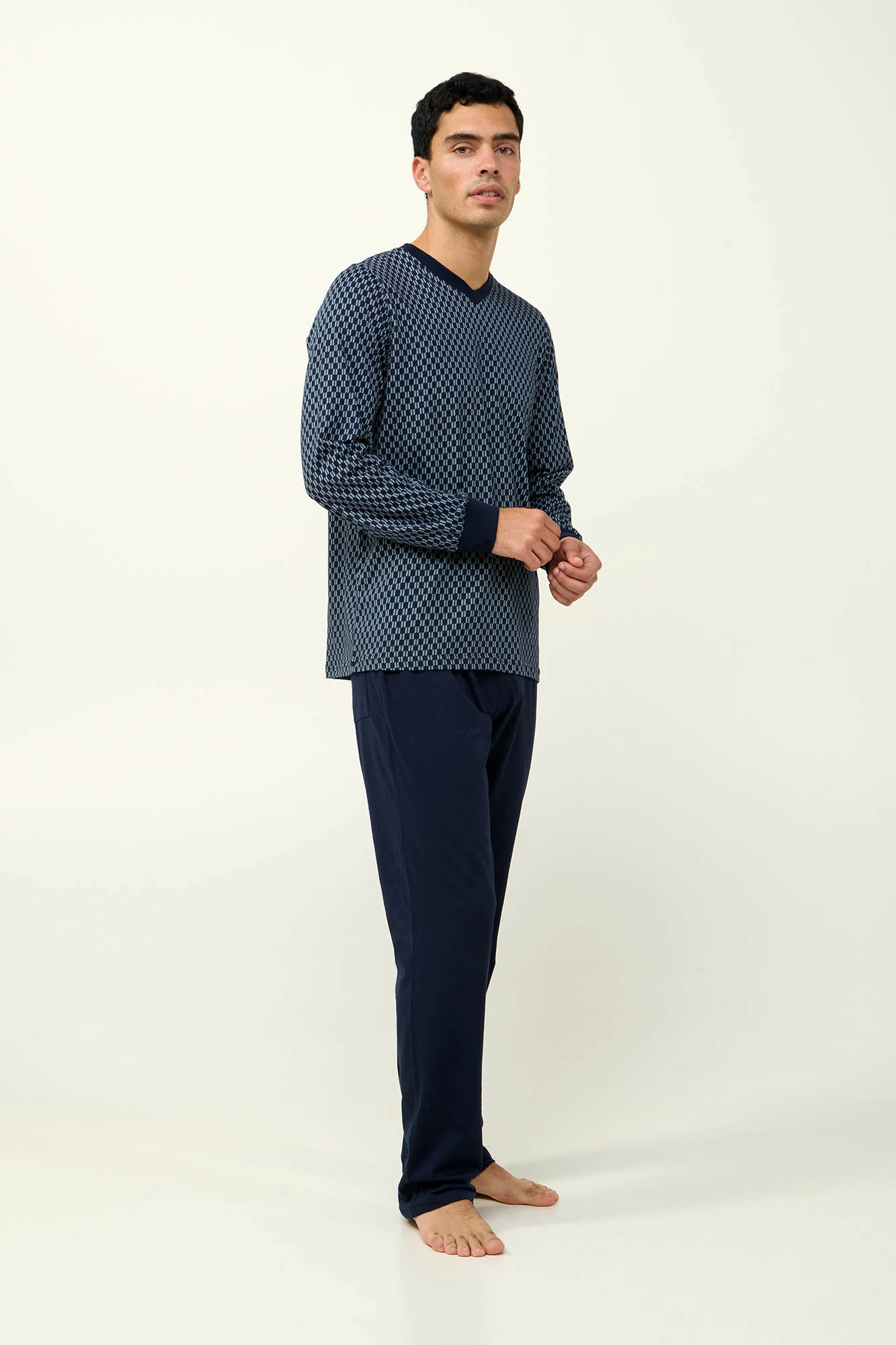 1_0883958277 Ανδρική Βαμβακερή Πυτζάμα με V Λαιμόκοψη