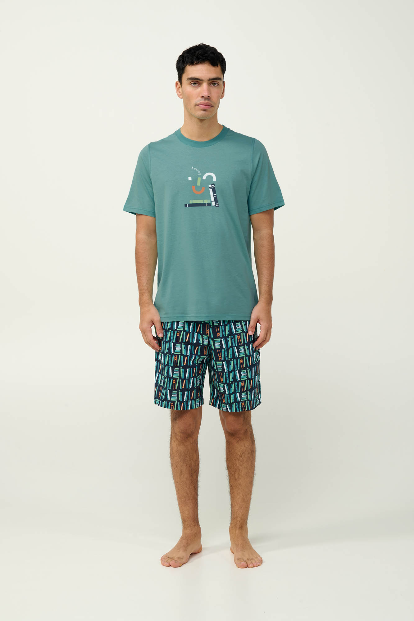 2_0024251959 Ανδρική Βαμβακερή Πυτζάμες με Κοντό Μανίκι