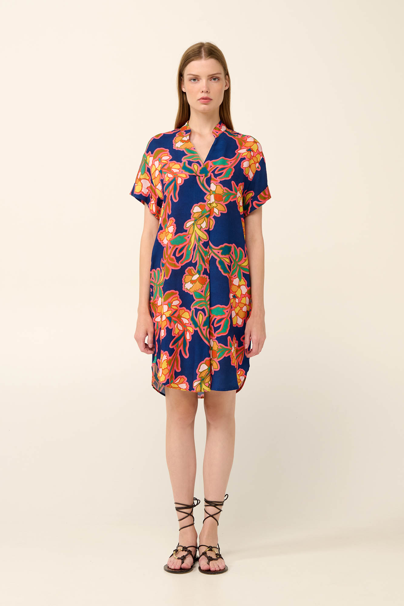 2_0052085050 Καλοκαιρινό Φόρεμα από Ποπλίνα με Λαιμόκοψη V