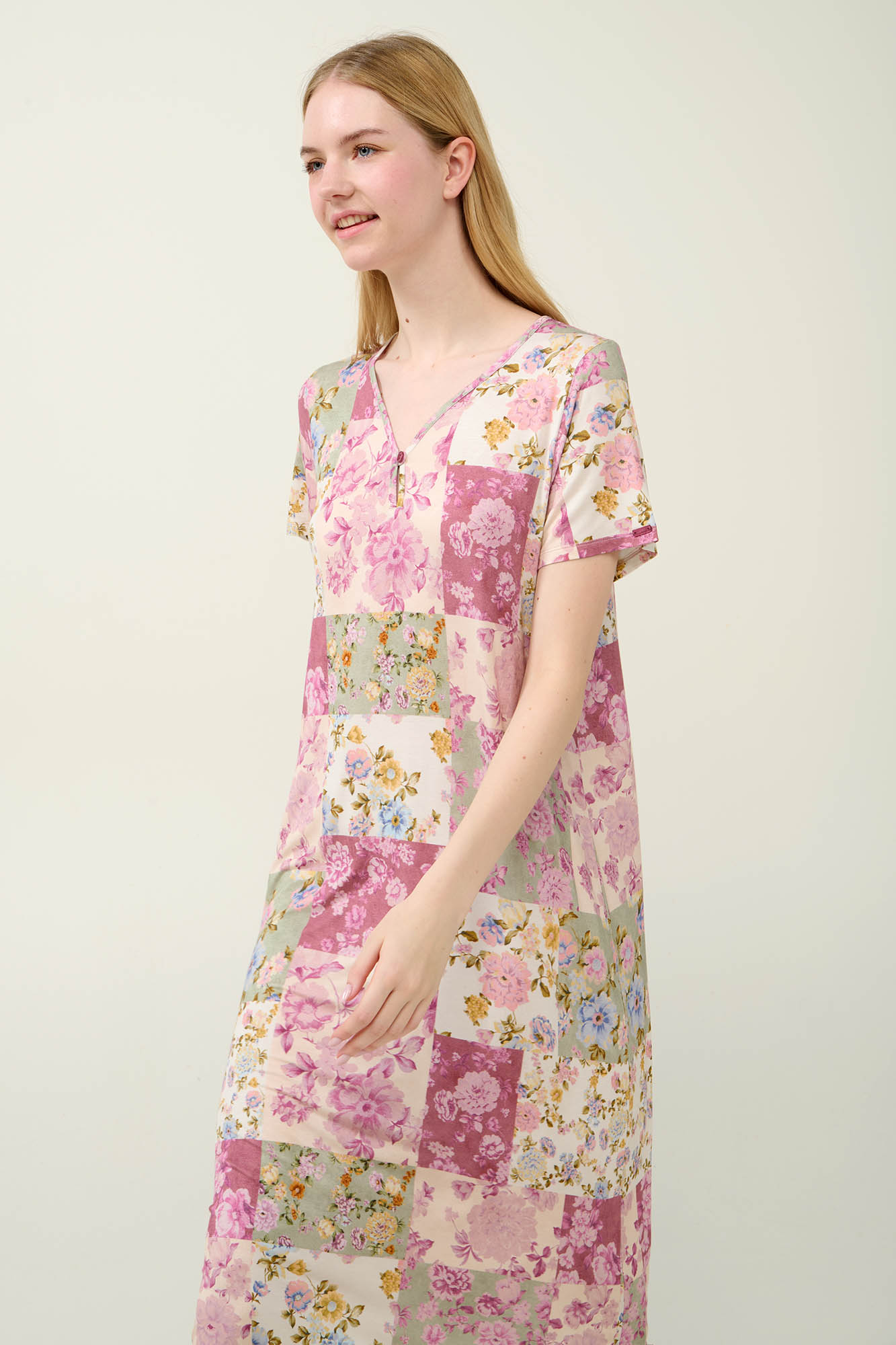 Micromodal Φλοράλ Νυχτικό με Κοντό Μανίκι