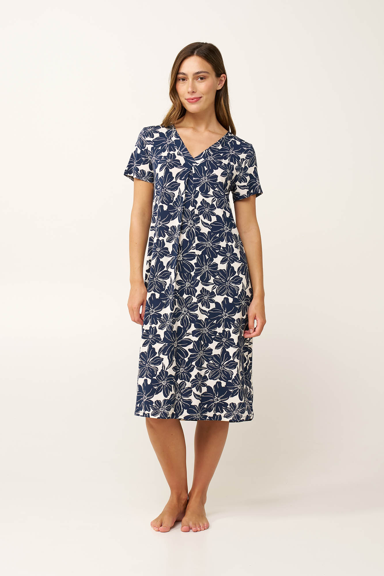 Micromodal Φλοράλ Νυχτικό με Πιέτα