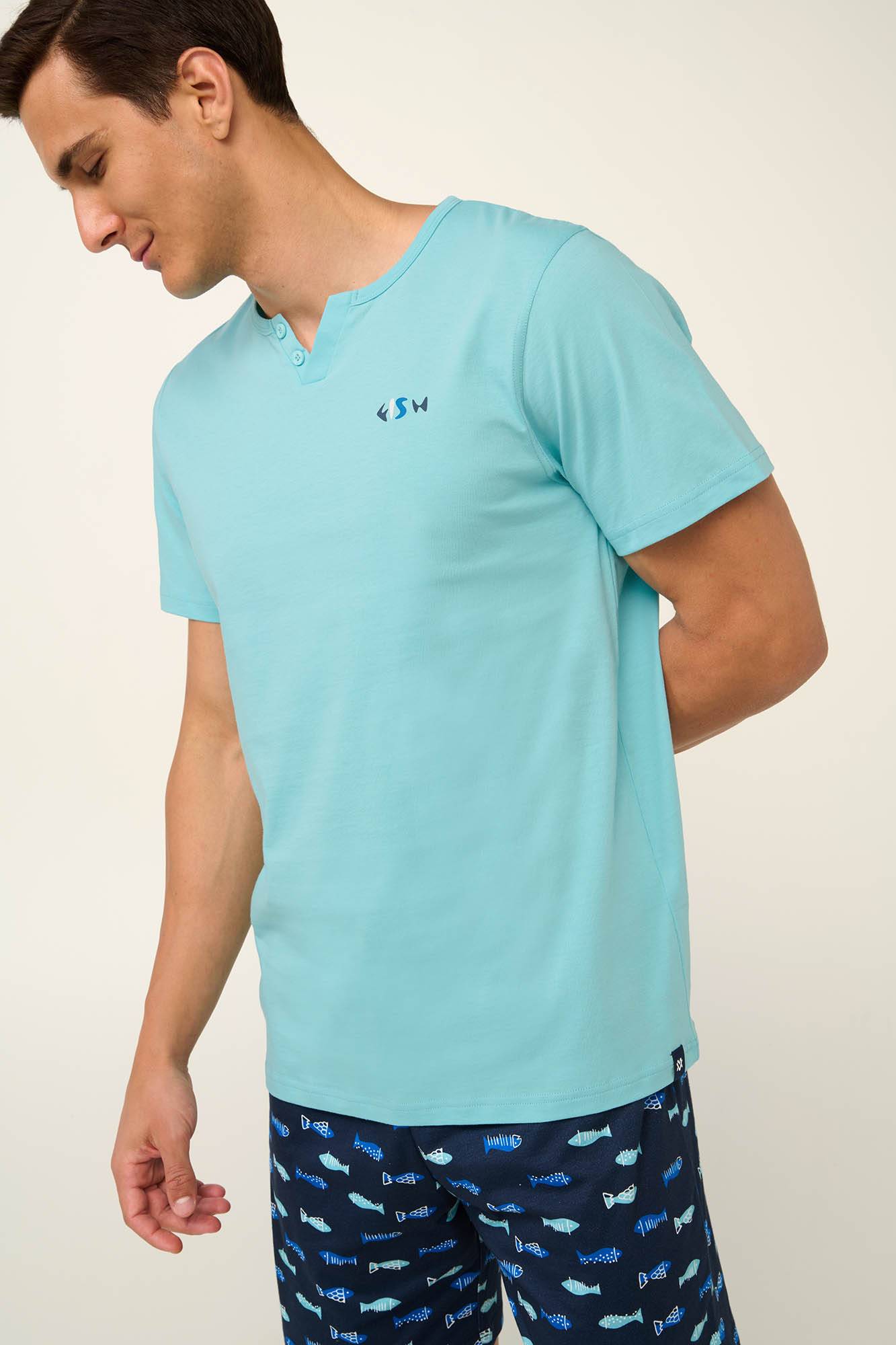 2_0104480152 Βαμβακερή Ανδρική Πυτζάμα με Λαιμόκοψη