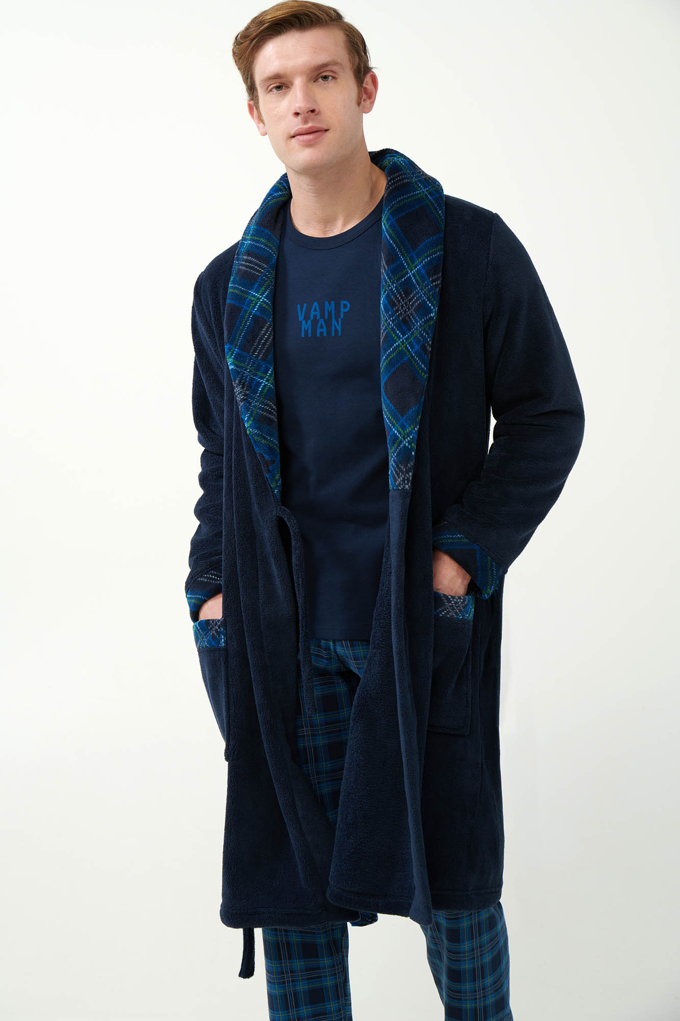 2_0106048347 Μακριά Σταυρωτή Fleece Ρόμπα με Πέτο