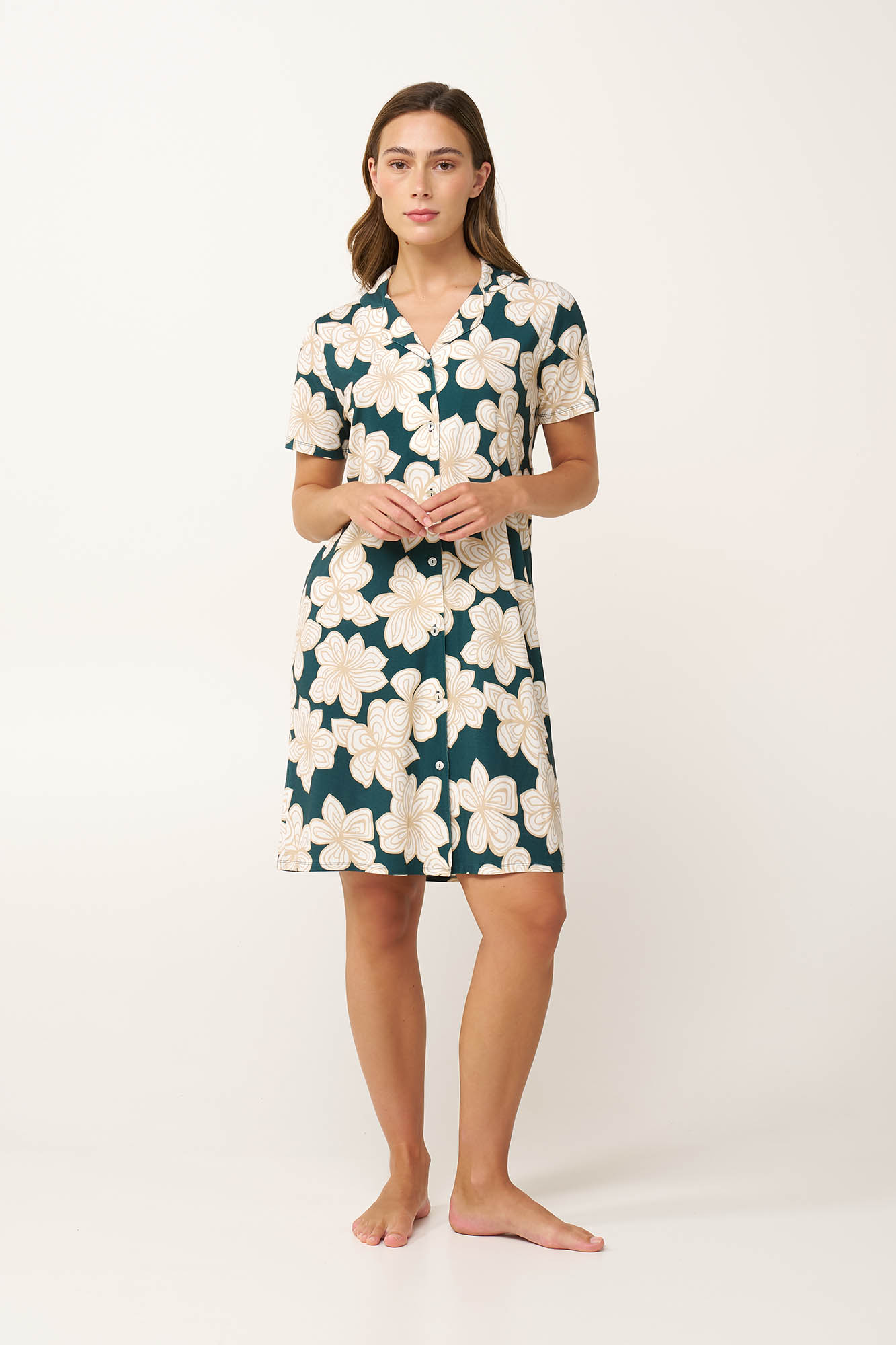 2_0114540324 Φλοράλ Micromodal Νυχτικό με Κουμπιά