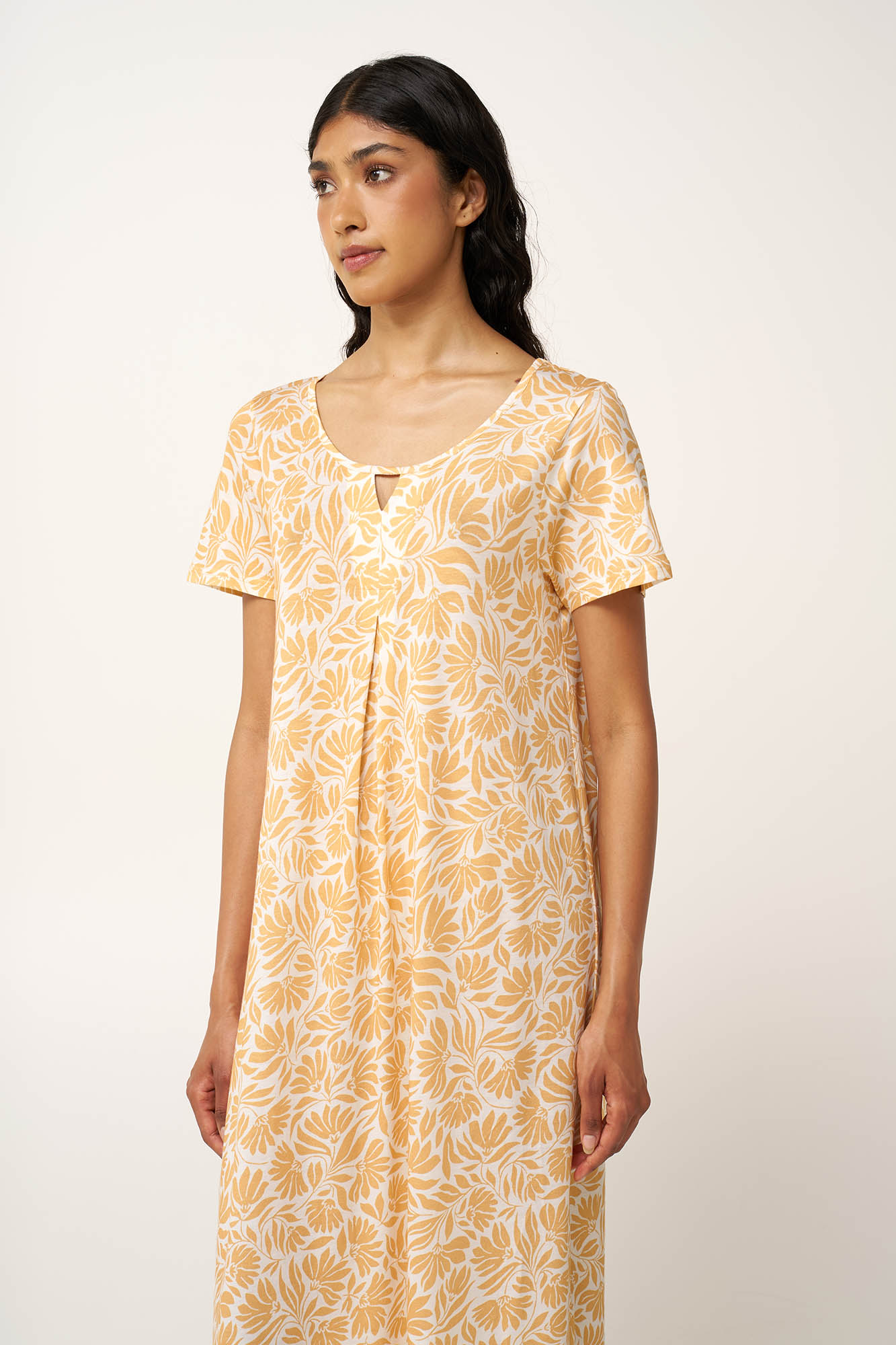 Φλοράλ Νυχτικό Cotton-Modal με Πιέτα