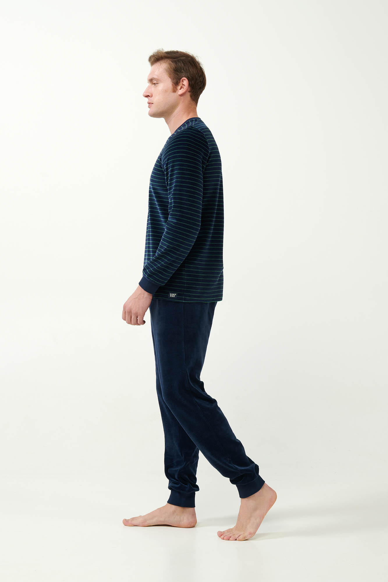 2_0138841513 Ριγέ Πυτζάμα Velvet με Μανσέτες