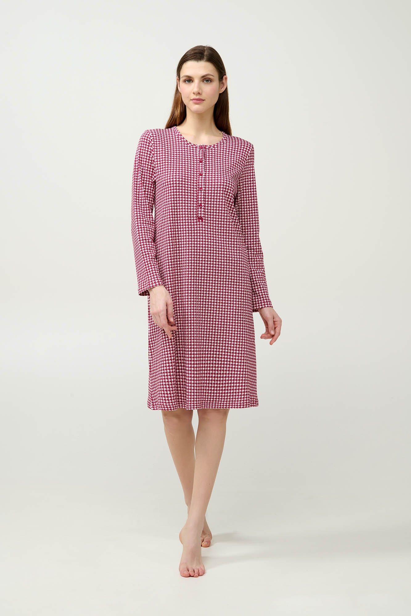 Βαμβακερό Νυχτικό Pied de Poule με Πατιλέτα