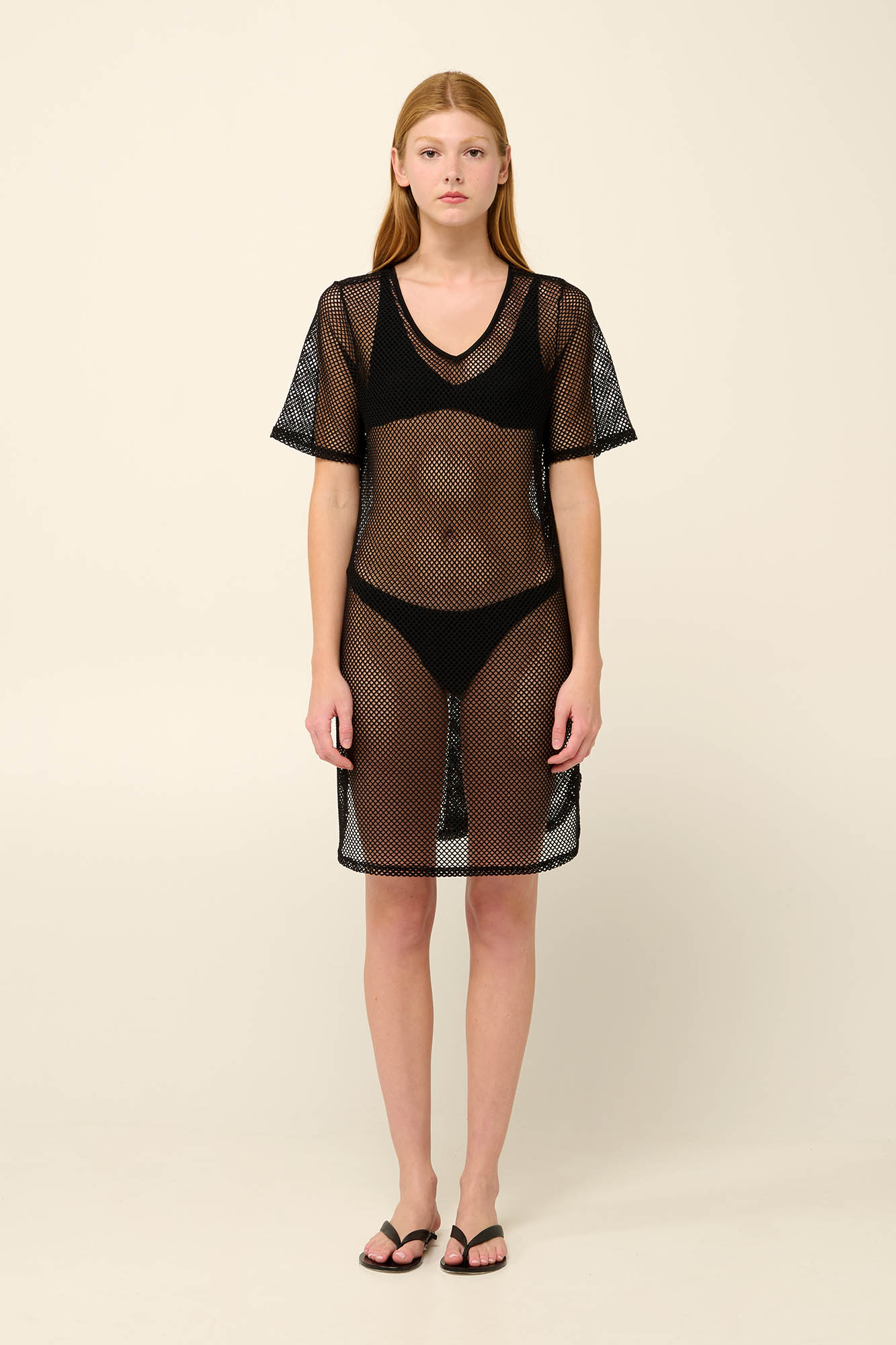 2_0242266252 Μονόχρωμο Διάτρητο Καφτάνι Παραλίας από Δίχτυ