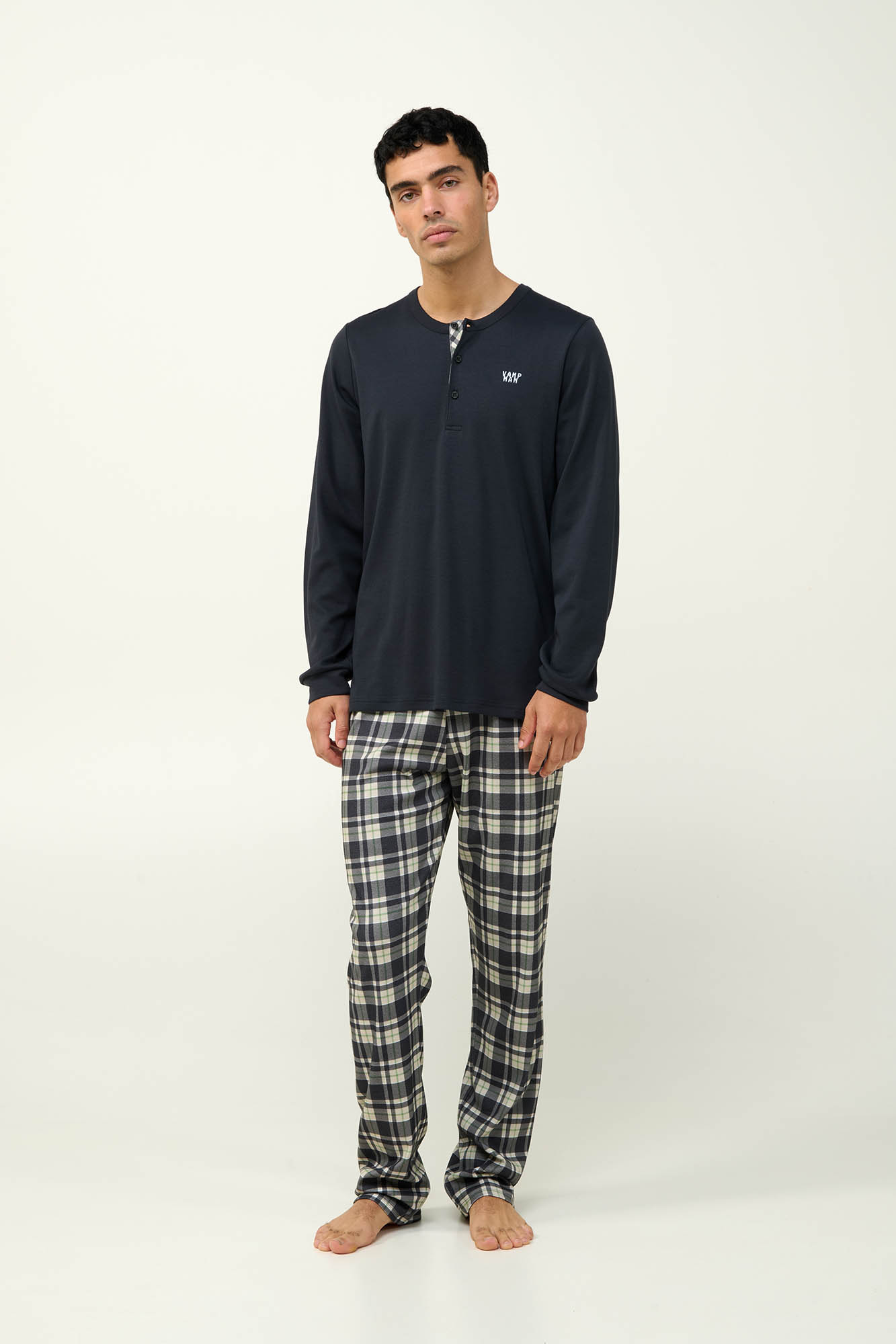 2_0320763028 Ανδρική Βαμβακερή Πυτζάμα με Πατιλέτα