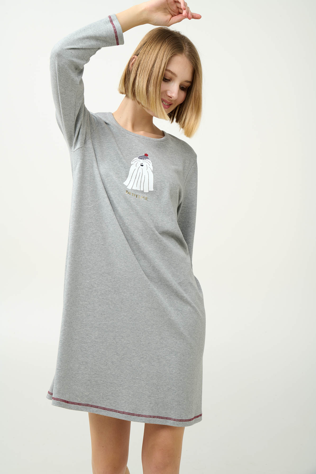 Βαμβακερό Χειμερινό Νυχτικό με Τύπωμα