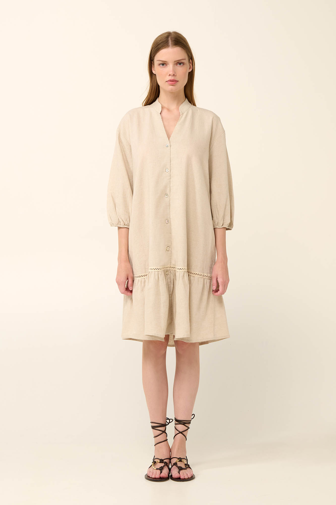 Μονόχρωμο Καλοκαιρινό Φόρεμα με Κουμπιά