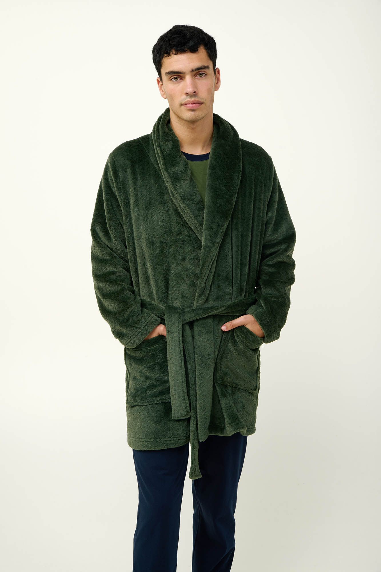 2_0428628165 Ανδρική Σταυρωτή Ρόμπα Fleece