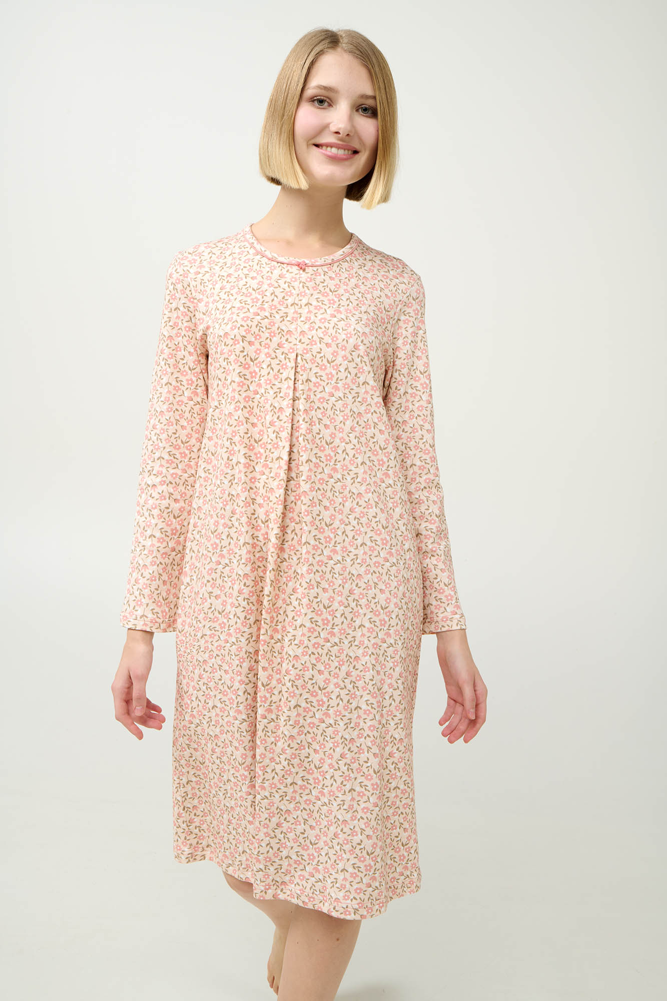 Βαμβακερό Φλοράλ Νυχτικό με Πιέτα