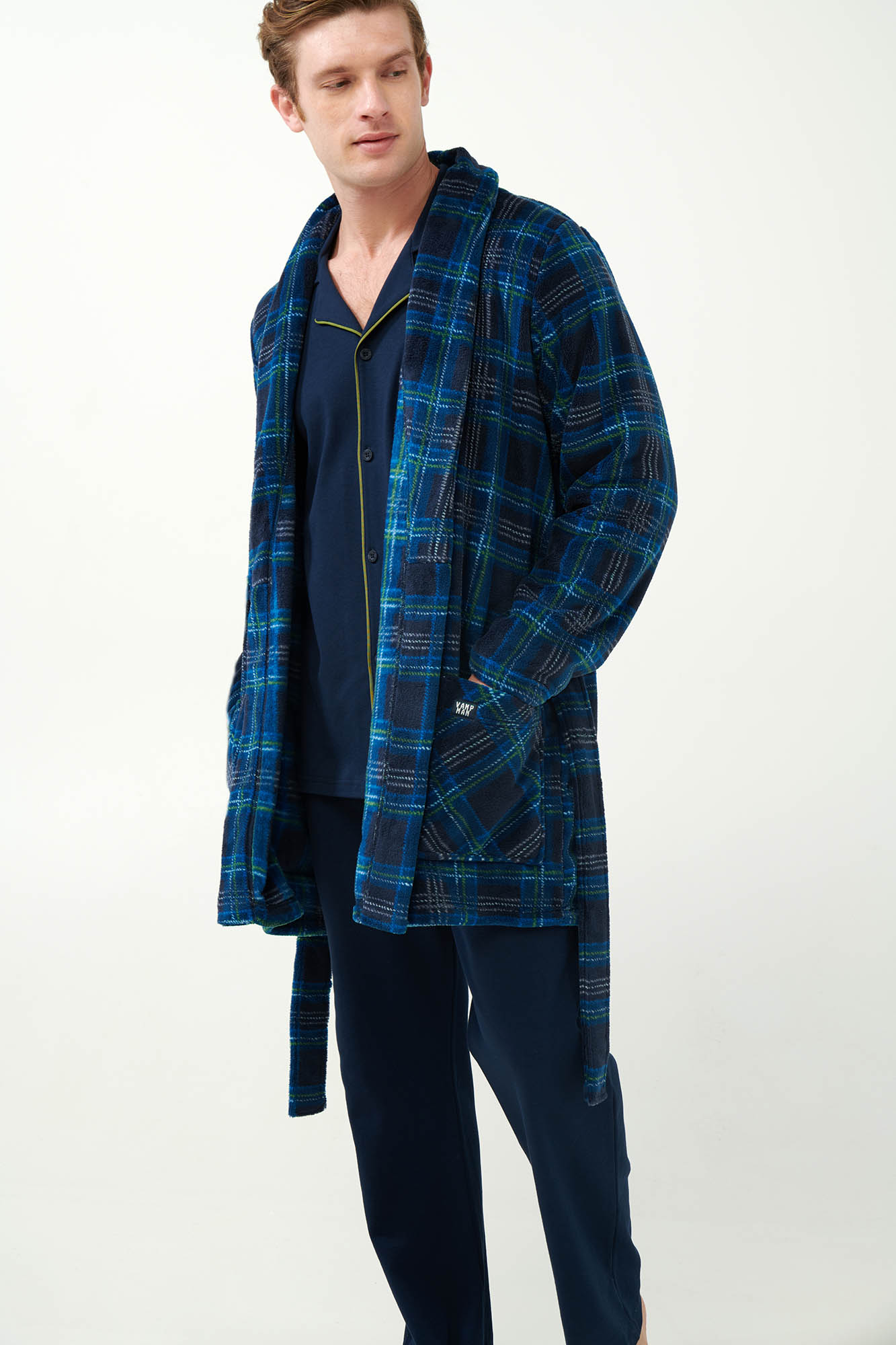 2_0513838771 Σταυρωτή Fleece Ρόμπα με Ταρτάν Μοτίβο