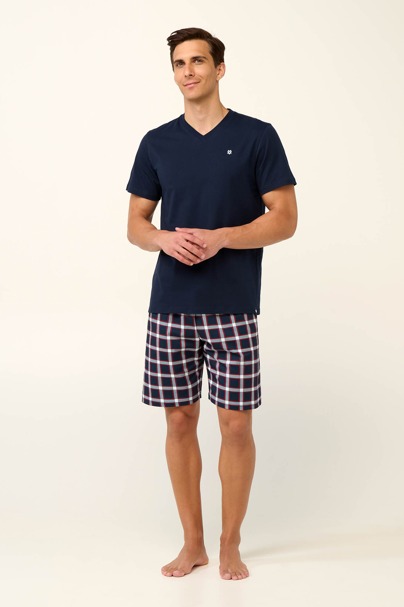 2_0527526055 Βαμβακερή Ανδρική Πυτζάμα με V Λαιμόκοψη