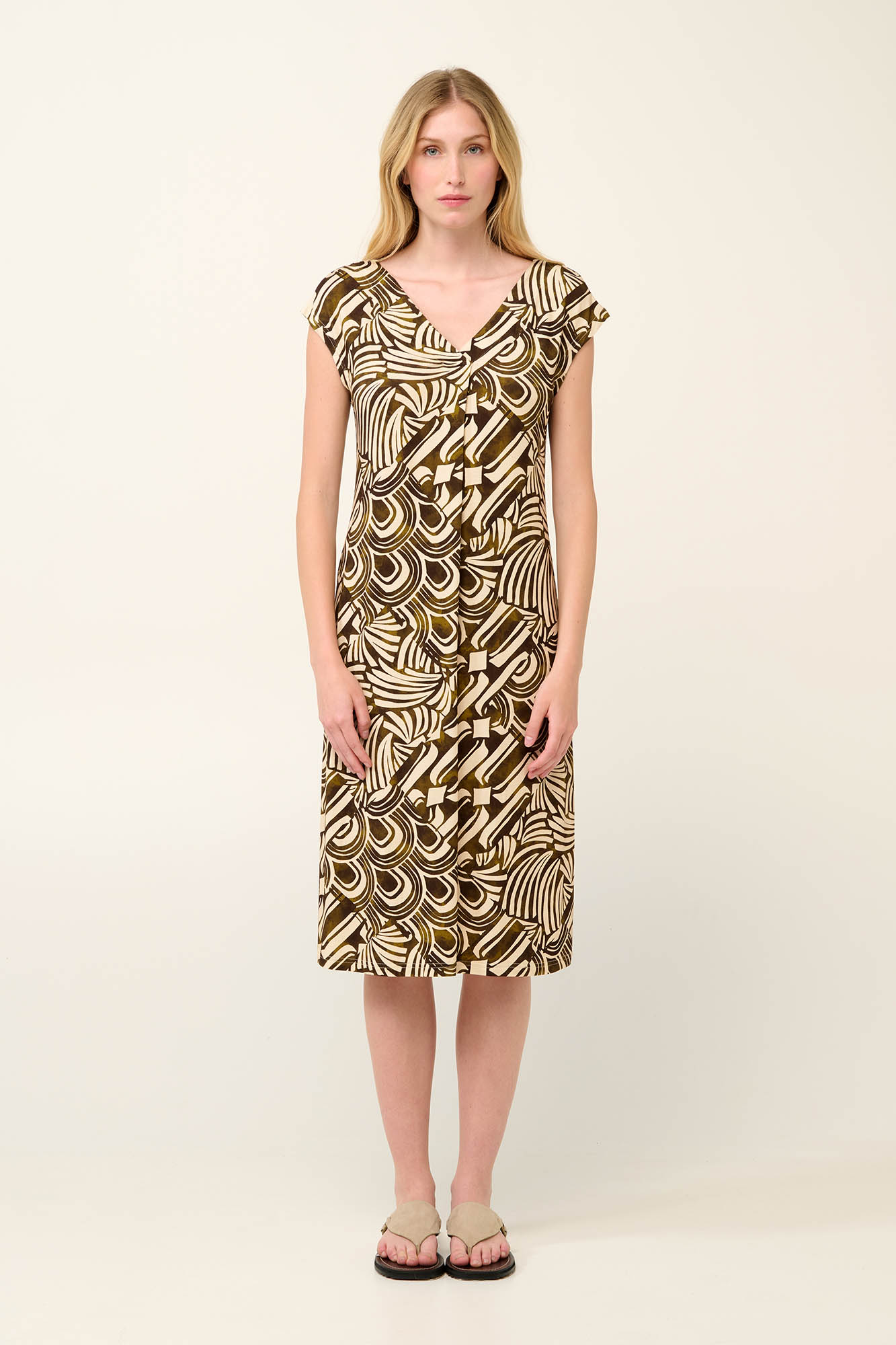 2_0611359821 Καλοκαιρινό Φόρεμα Viscose με Πιέτα σε Μαροκέν Patchwork Μοτίβο